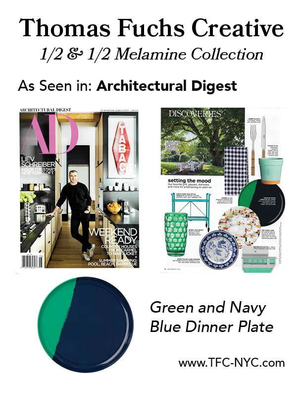 Premium 1/2 & 1/2 Melamine Dinner Plates Set of 4 - Ivory & Navy Color Block Design by Thomas Fuchs Creative | Durable & Stylish Dishware for Outdoor Dining, Picnics, and Everyday Use