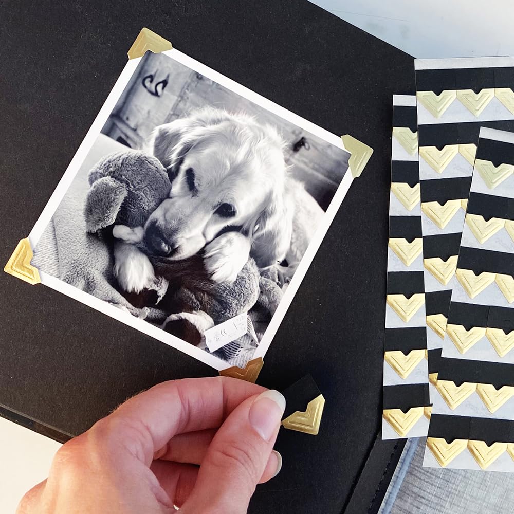 3L Self-Adhesive Photo Corners for Scrapbooking - Acid-Free Black Photo Mounting Squares (108-Pack) - Perfect for Photo Albums, Memory Books & Craft Projects