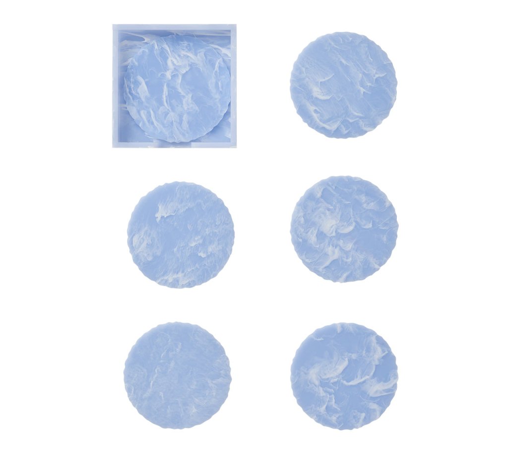 Periwinkle Cloud Coasters Set of 6 with Caddy Holder - Absorbent Drink Coasters for Coffee, Tea & Beverages - Perfect for Home, Office or Party Use