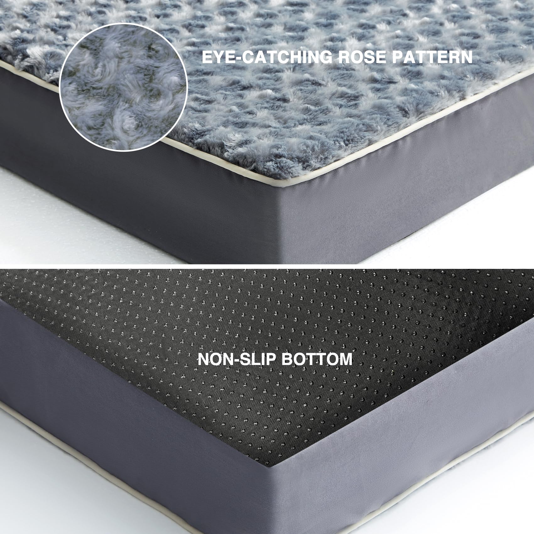 Premium Orthopedic Large Dog Bed with Removable Washable Cover - Extra Soft Rose Plush, Egg Crate Foam Support & Non-Slip Waterproof Bottom - Comfortable Pet Bed for Great Danes, German Shepherds & Big Dogs - Perfect for Living Room, Bedroom or Kennel Use