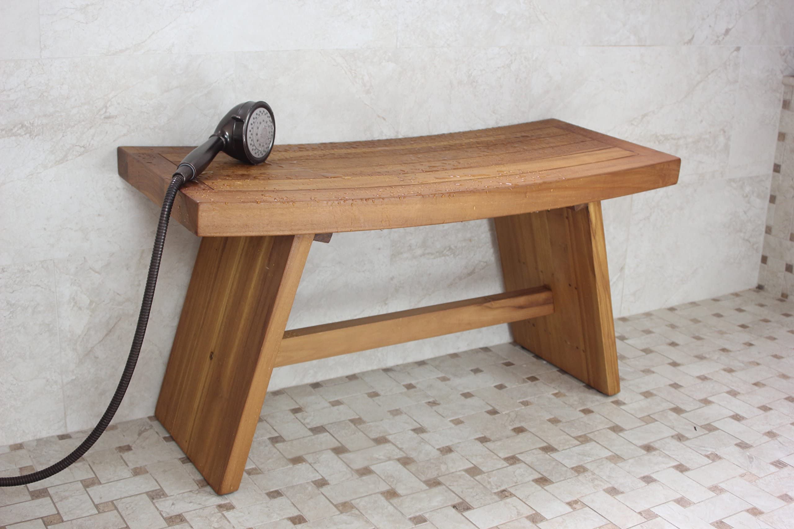AquaTeak 36 Inch Asian Teak Shower Bench - Premium Waterproof Bathroom Seating for Spa, Sauna & Elderly Safety