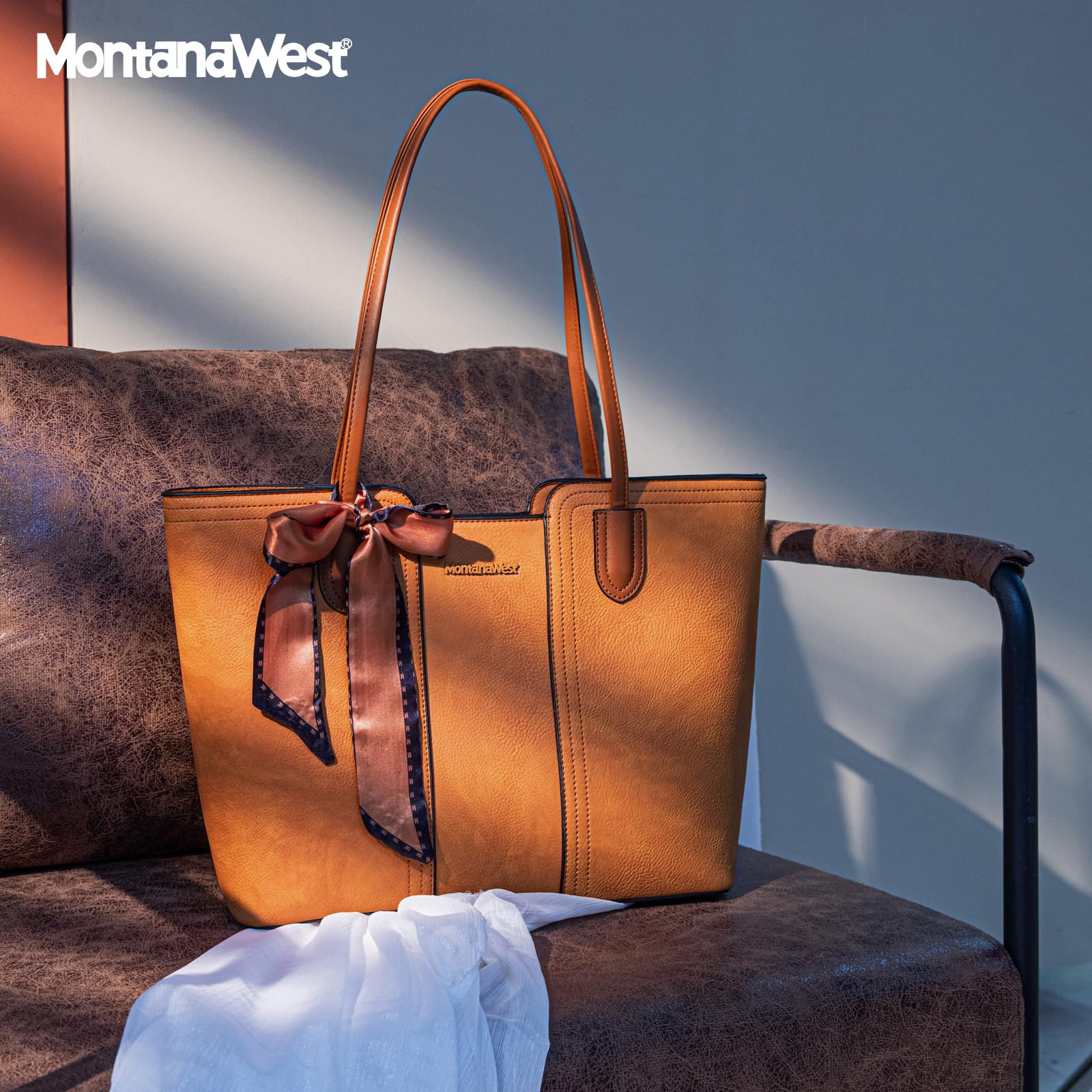Montana West Women's Medium Tote Bag with Scarf - Stylish Top Handle Handbag for Work, Travel & Everyday Use