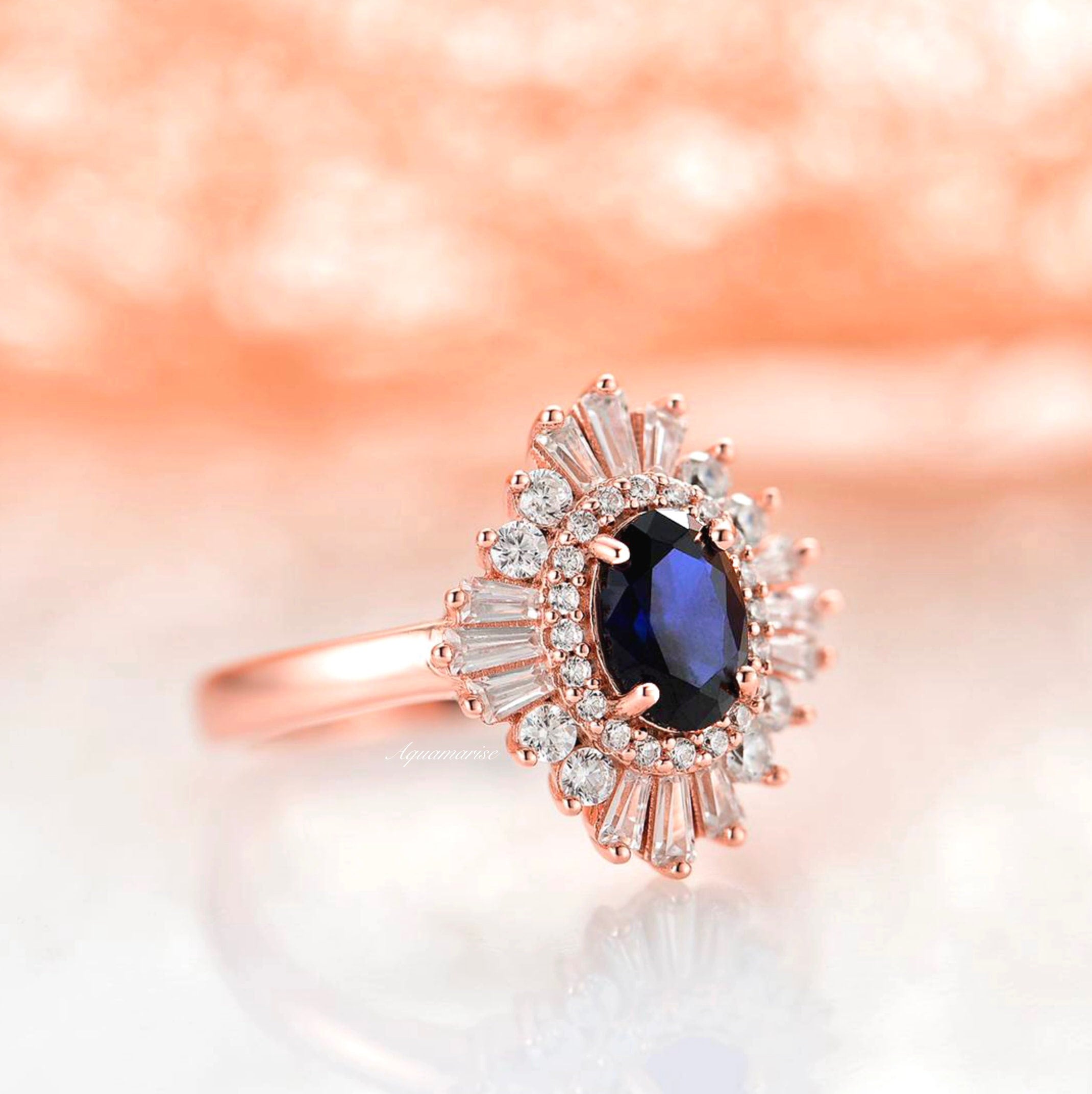 Victoria Sapphire Ring - 14K Rose Gold Vermeil Engagement Ring for Women, Elegant Wedding Band, Anniversary Gift for Her, Perfect for Proposals & Special Occasions