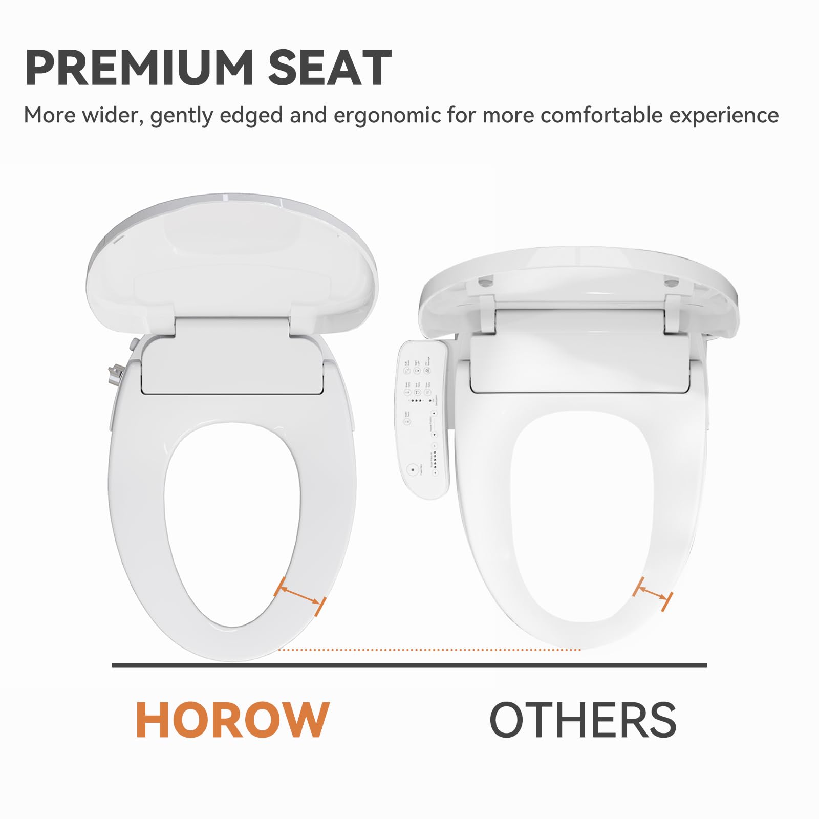 HOROW T0338W One Piece Toilet with Non-Electric Bidet Seat - Elongated ADA Compliant Chair Height Toilet with Adjustable Nozzles, Dual Flush & Soft Close Seat - White (MAP 1000g) - Perfect for Modern Bathrooms, Elderly-Friendly Homes & Water-Saving Households