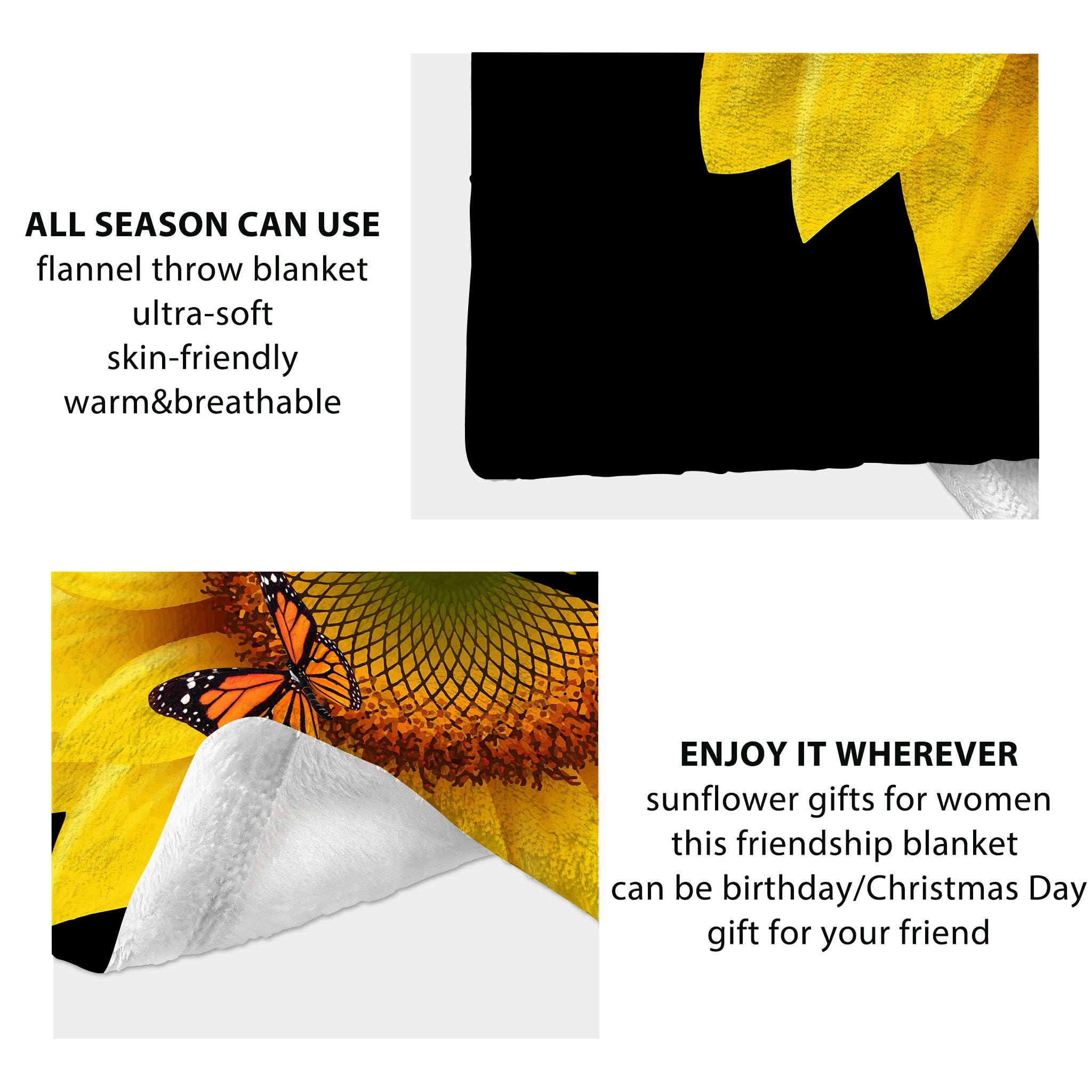 Best Friendship Gifts for Women - Sunflower Butterfly Yellow Blanket (50