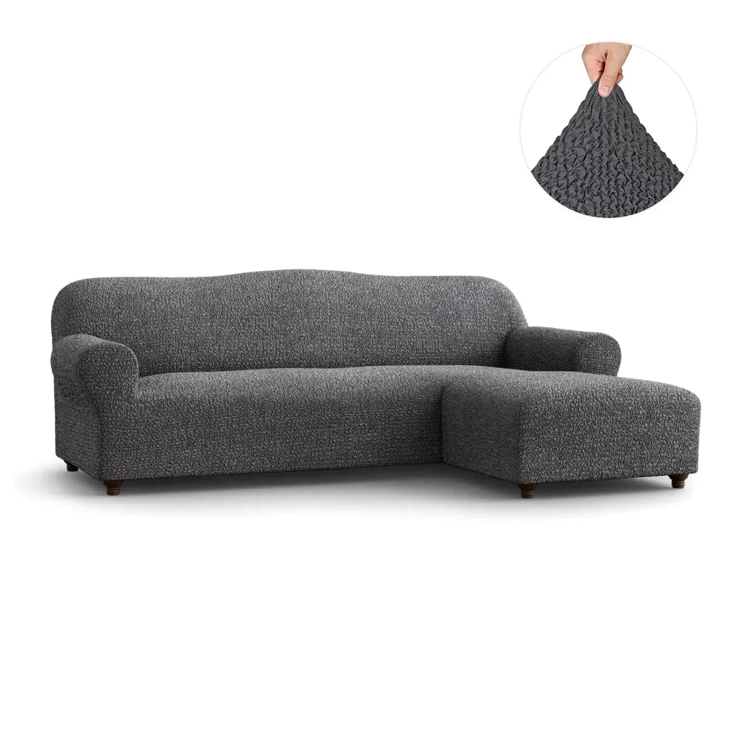 L Shaped Sofa Slipcover with Right Chaise - Mille Righe Collection Stretchable Furniture Protector for Living Room, Family Room & Home Theater
