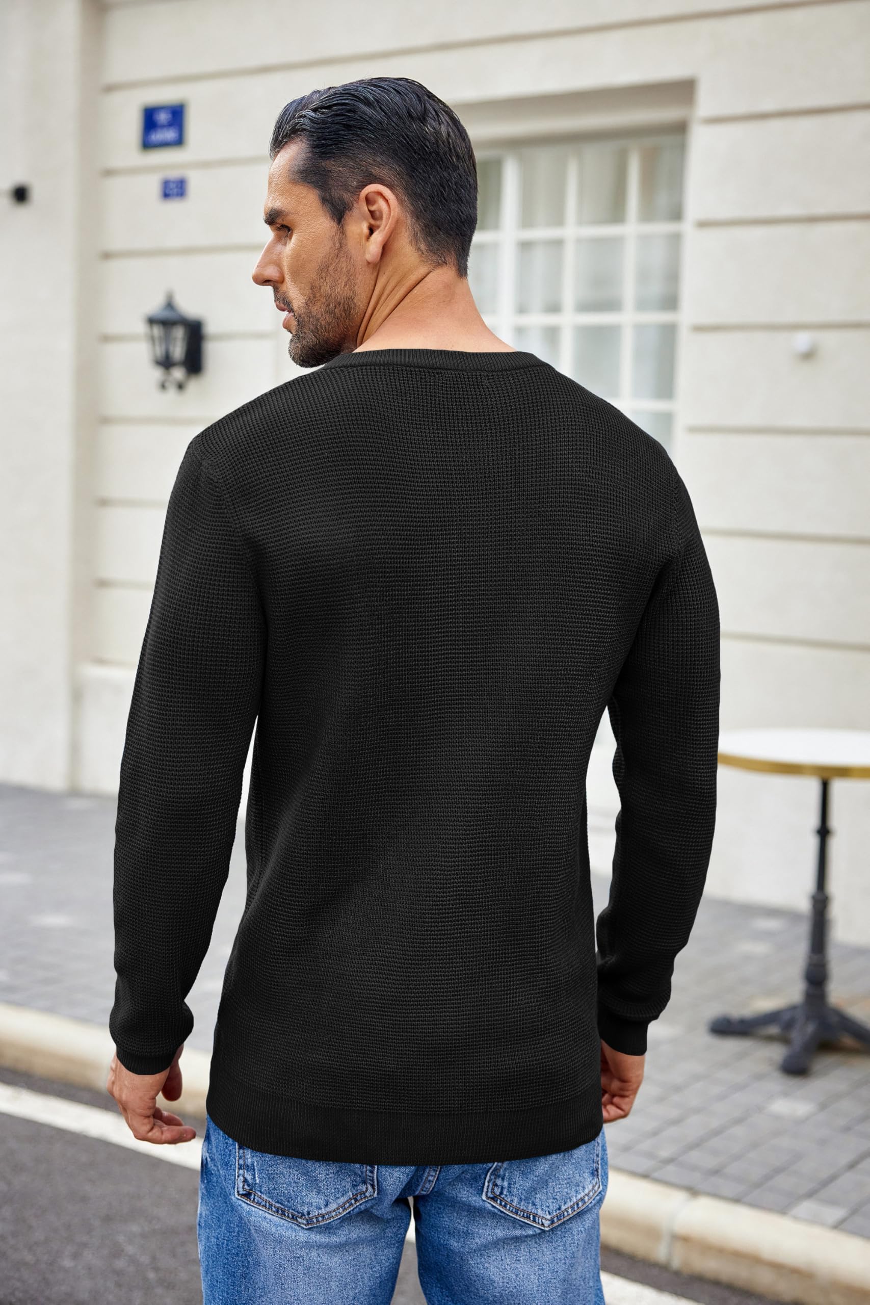 COOFANDY Men's Waffle Henley Shirt - Lightweight Knit Pullover Sweater with Long Sleeves, Crewneck Casual T-Shirt for Everyday Wear, Date Night & Outdoor Activities