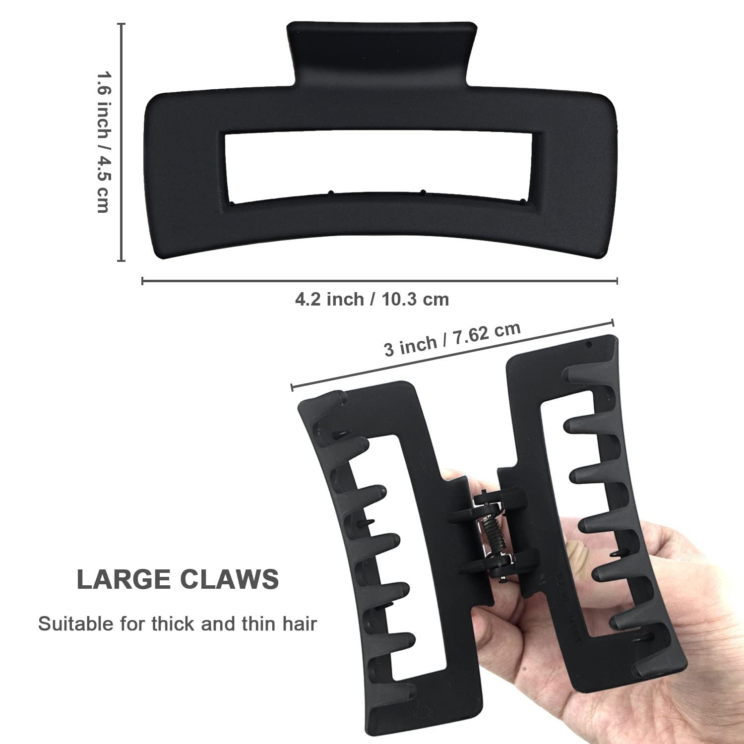 Minta Large Matte Rectangle Hair Claw Clips for Women & Girls - Non-Slip Jaw Clips for Thick Hair (2-Pack) - Perfect for Ponytails, Buns & Everyday Hairstyles