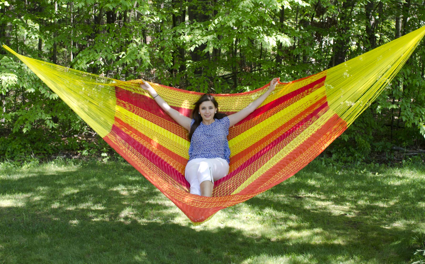 Breezy Point® Mayan Mexican Matrimonial Hammock - Double Bed Size Cotton Rope Hammock for Couples, Outdoor & Indoor Use - Perfect for Backyard, Patio, Beach and Camping Relaxation