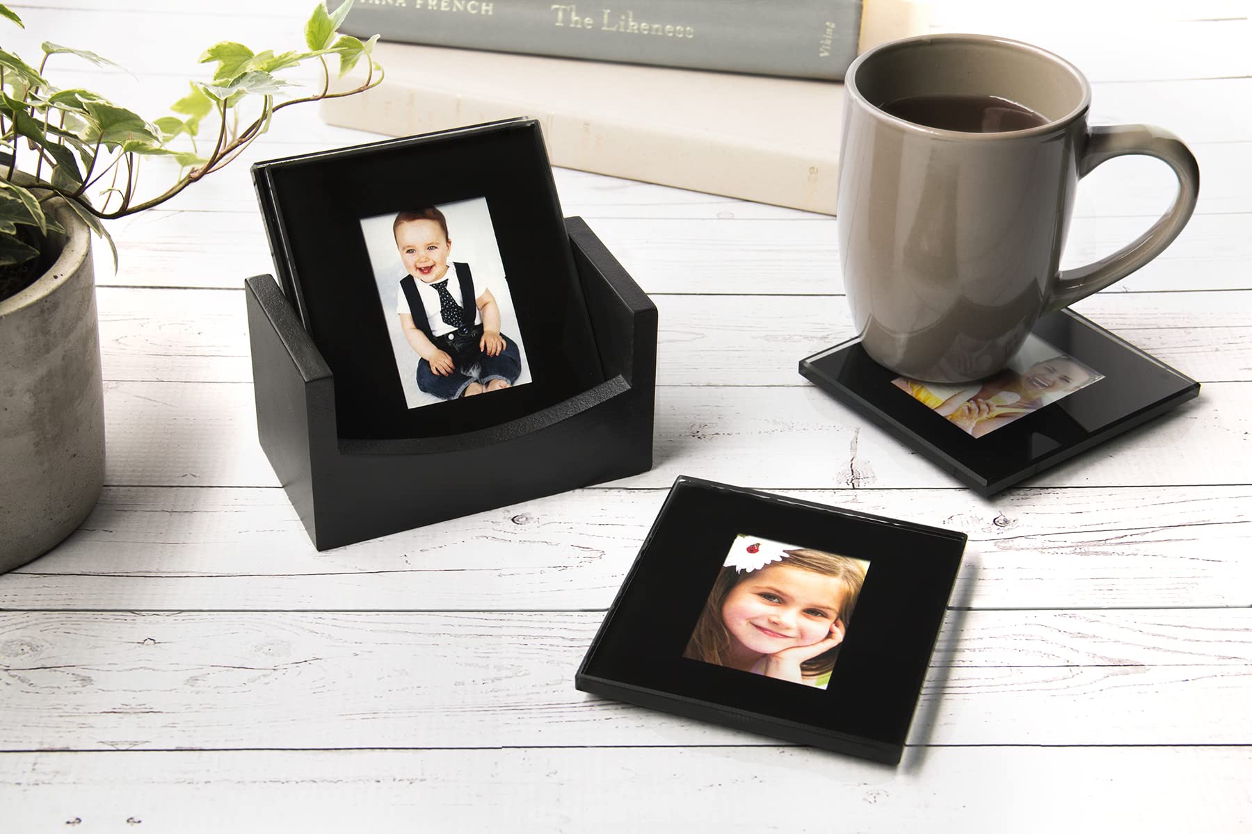 Premium Glass Photo Coasters Set of 12 (4 Coasters Each) - Customizable Picture Holders for Drinks - Perfect for Weddings, Home Decor & Office Gifts
