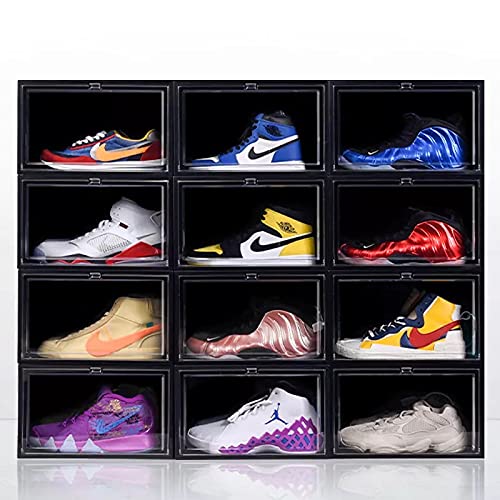 EZB - Magnetic Shoe Storage Box Drop Side/Front Sneaker Case Stackable Container XL (Obsidian Black, 5 Pack) - Perfect for Organizing Closet, Displaying Sneaker Collection, and Space-Saving Shoe Storage Solutions