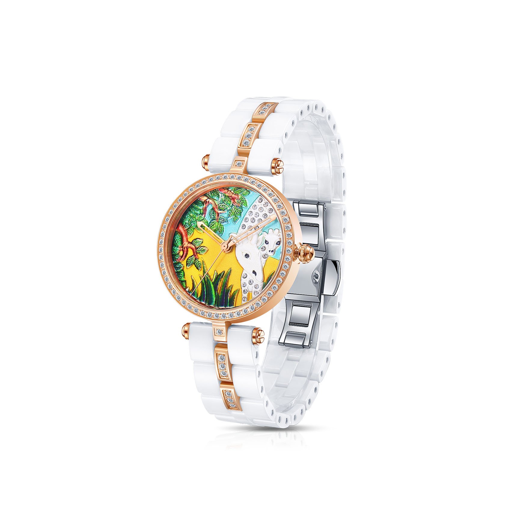 TIME100 Women's Fashion Wrist Watch - Elegant 3D Pattern Dial, Ceramic Strap Quartz Watch for Ladies | Perfect for Office, Party & Everyday Wear