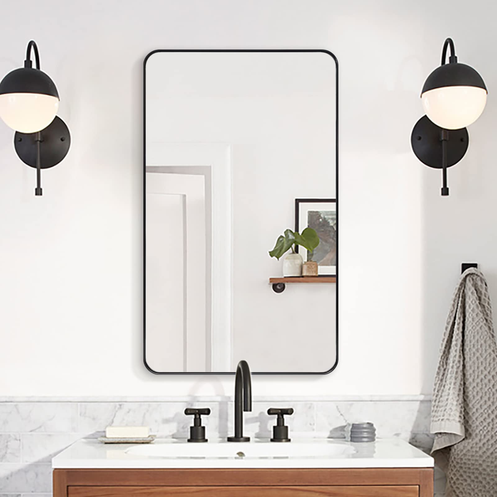 ANDY STAR Matte Black Bathroom Vanity Mirror - 24
