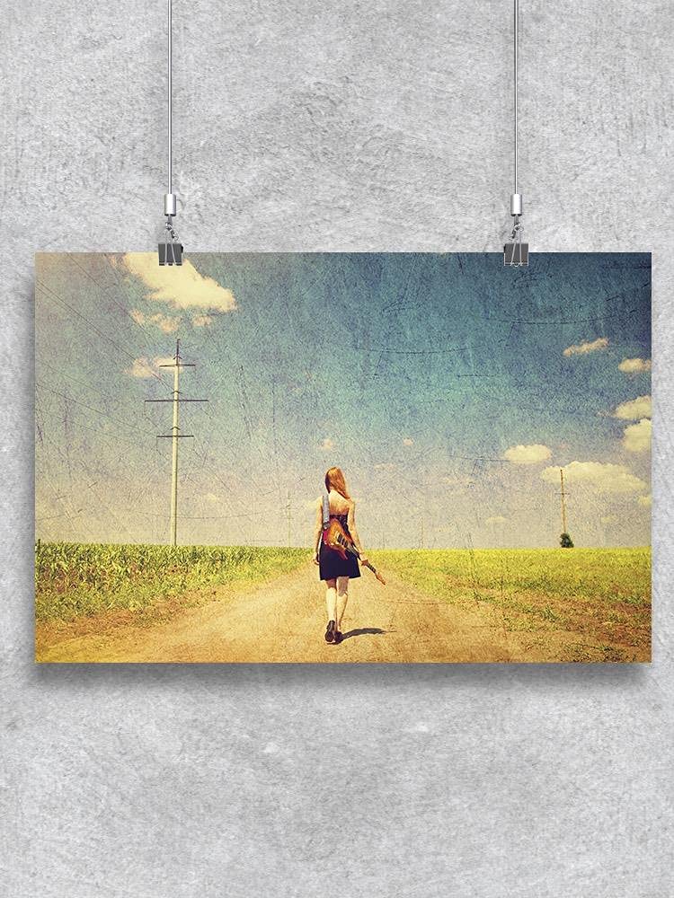 Vintage Woman Playing Guitar Wall Art Poster - Music Lovers Decor for Bedroom, Living Room & Office