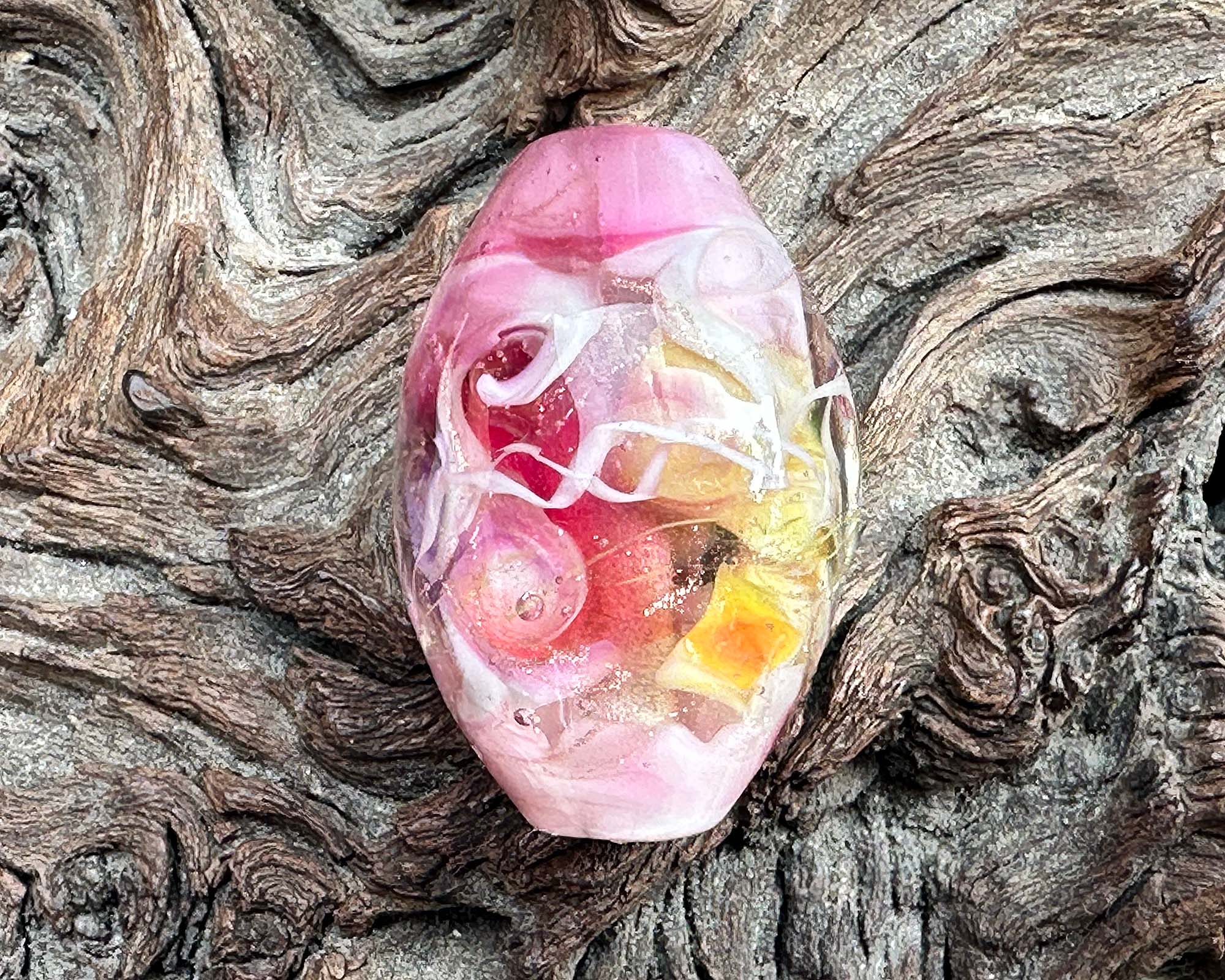 Sunset Pink Shimmer Lampwork Glass Focal Bead for Jewelry Making - DIY Necklace, Bracelet & Earring Designs - Perfect for Handmade Gifts & Craft Projects