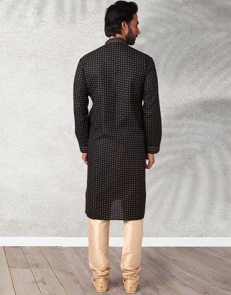 Premium Black Straight Kurta - Handloomed Cotton Churidar Set for Men | Traditional Indian Ethnic Wear for Festivals, Weddings & Cultural Events