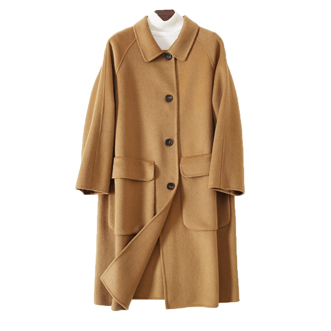 Women's Double-Sided Wool Coat - Solid Color Single Breasted Mid-Length Winter Coat with Pockets | Perfect for Office, Dating & Fall/Winter Fashion