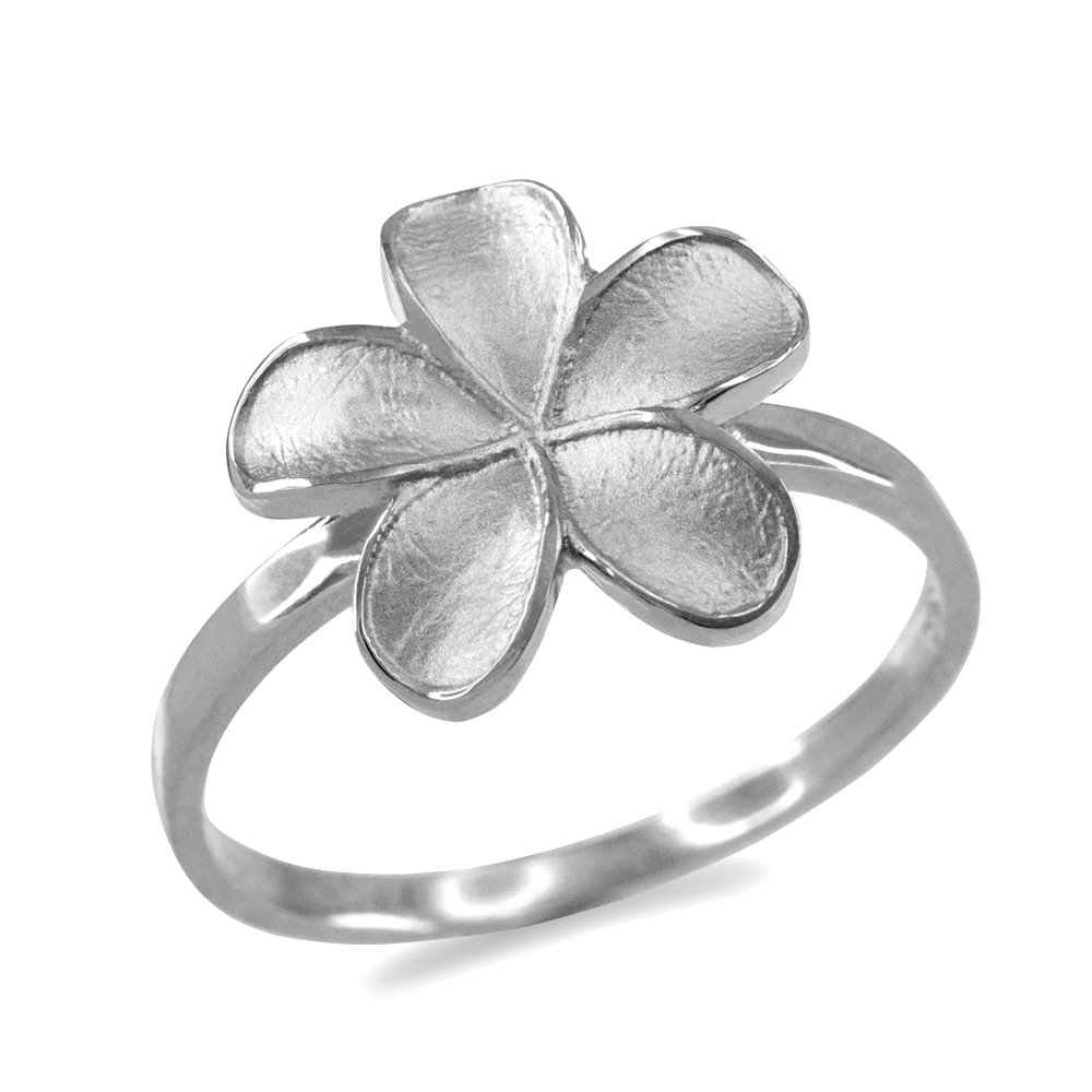 14k White Gold Hawaiian Plumeria Flower Ring - Matte Finish for Women, Elegant Tropical Jewelry for Beach Weddings, Vacations & Summer Outfits