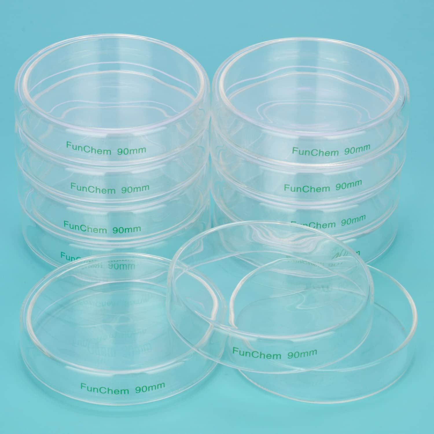 FunChem Autoclavable Glass Petri Dishes - 90x20mm Lab-Grade Cell Culture Dishes with Clear Lid (Pack of 10) - Ideal for Microbiology Experiments, Bacterial Culturing & Scientific Research