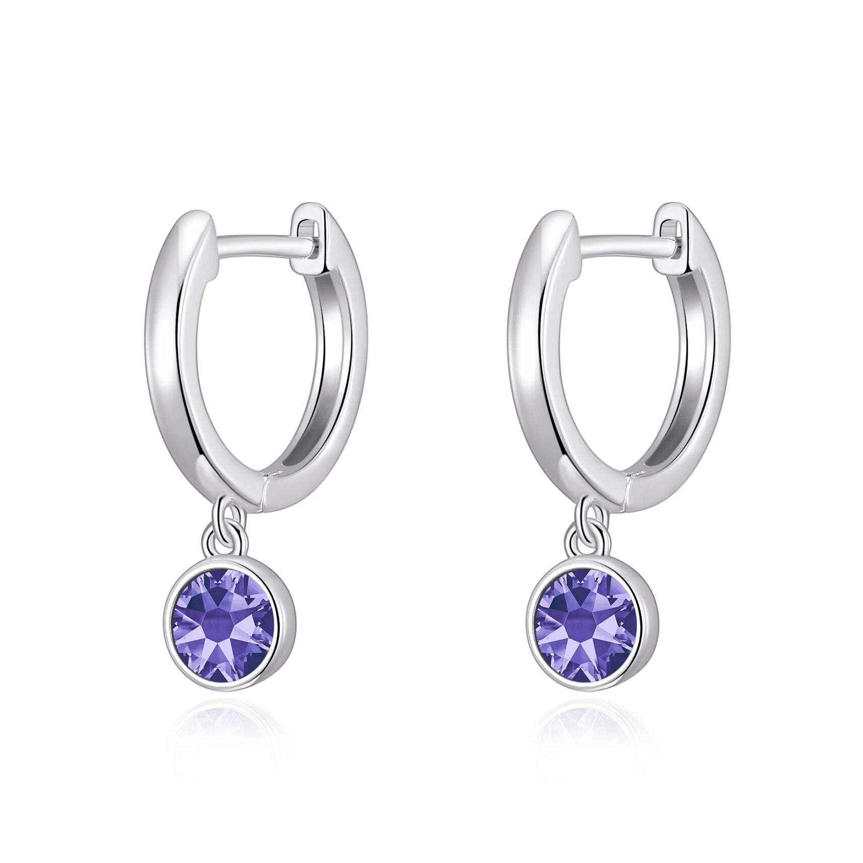 Amethyst Hoop Earrings with Zirconia - February Birthstone Jewelry for Women