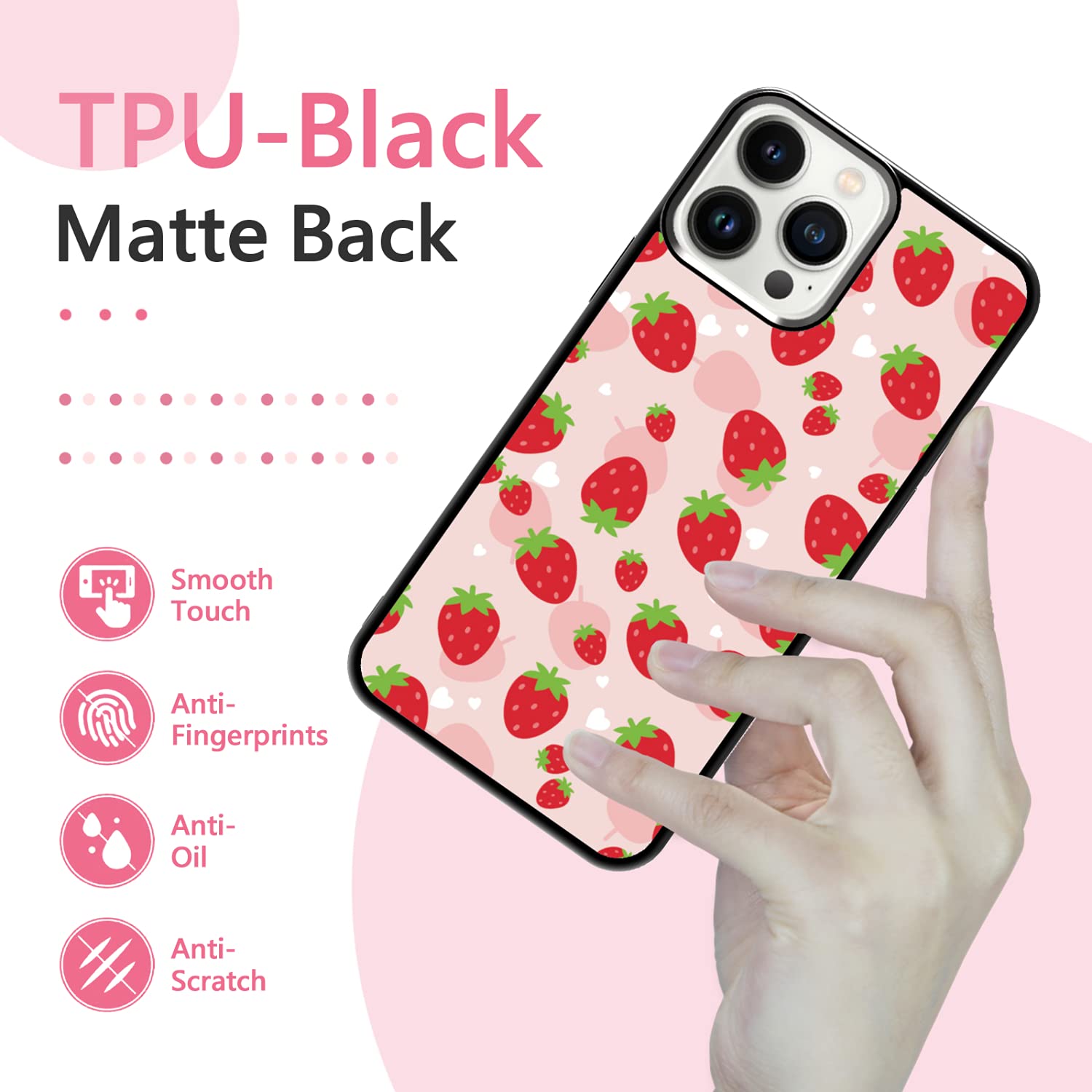 Kawaii Strawberry Phone Case for iPhone 13 Pro Max (6.7 Inch) - Shockproof Protective Cute Pink Cover for Girls & Women | Perfect Gift for Teens, Birthday & Valentine's Day | Compatible with Black & Pink iPhones