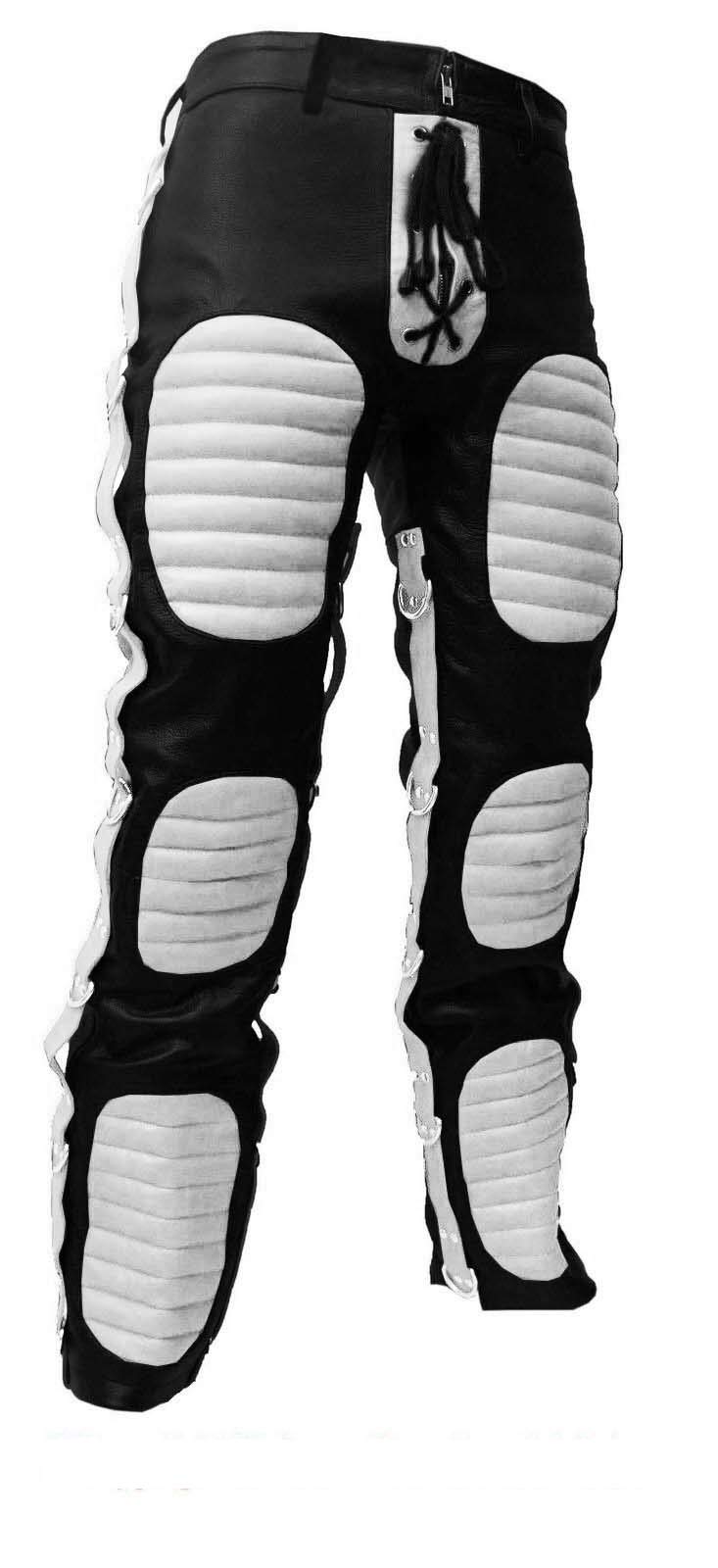 Men's Genuine Cow Leather Pants - Heavy Duty Biker Jeans with Bondage Straps | BLUF Gay Fashion for Motorcycle Riding & Alternative Style