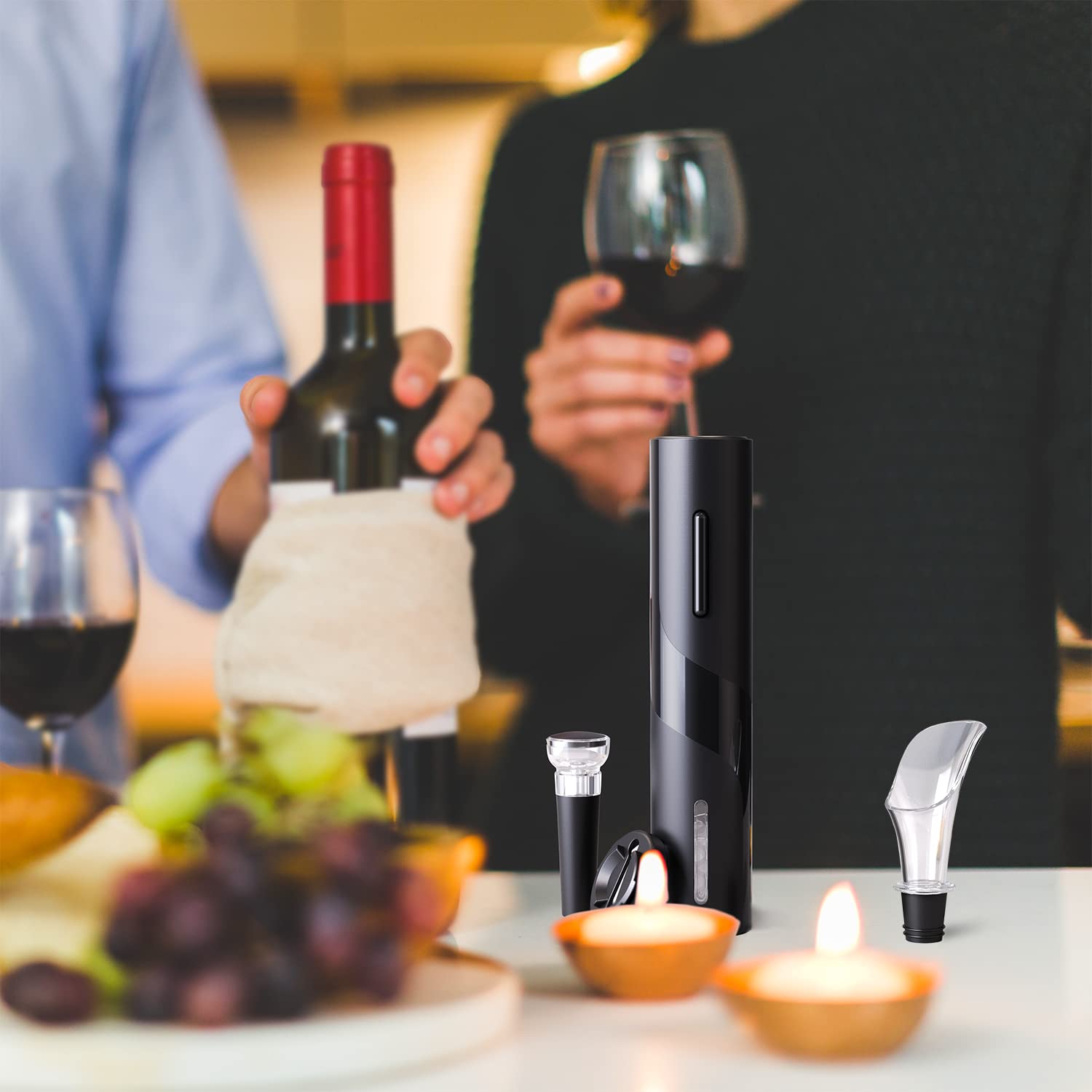 Electric Wine Opener Set - Automatic Cordless Wine Bottle Opener with Foil Cutter, Aerator, Pourer & Vacuum Stopper - Perfect for Home, Kitchen, Bar, Restaurant & Party Gifts - Enjoy Hassle-Free Wine Opening & Preservation for Dinner Parties, Date Nights & Entertaining Guests