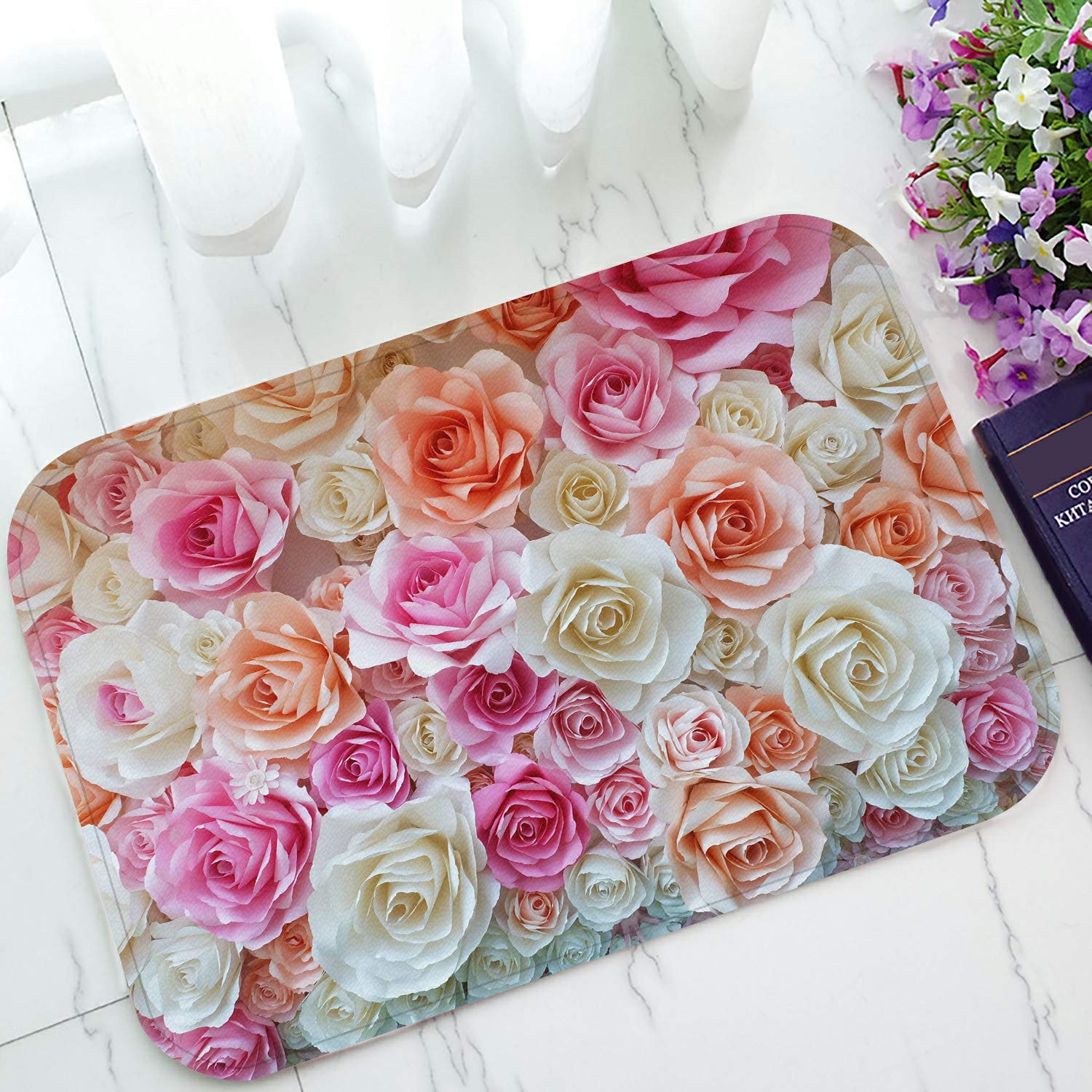 ECZJNT Floral Welcome Doormat - Non-Slip Bath & Entrance Rug - 23.6x15.7 Inch Washable Floor Mat for Home Decor - Perfect for Front Door, Bathroom & Indoor Use