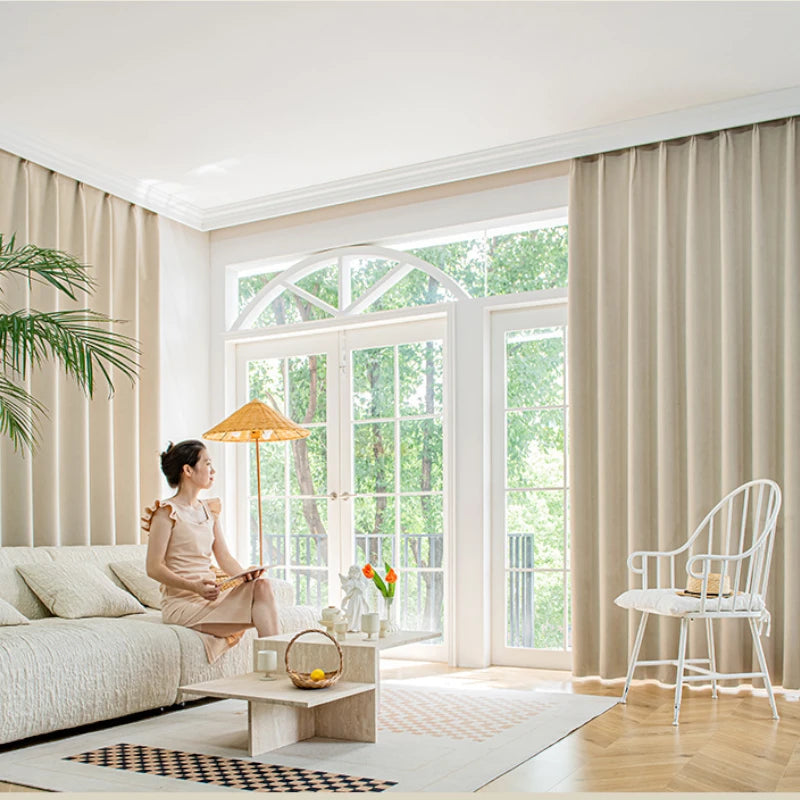 Juliet Chenille Minimalist Jacquard Blackout Custom Curtains for Living Room & Bedroom - Thermal Insulated Light Blocking Drapes for Home Decor