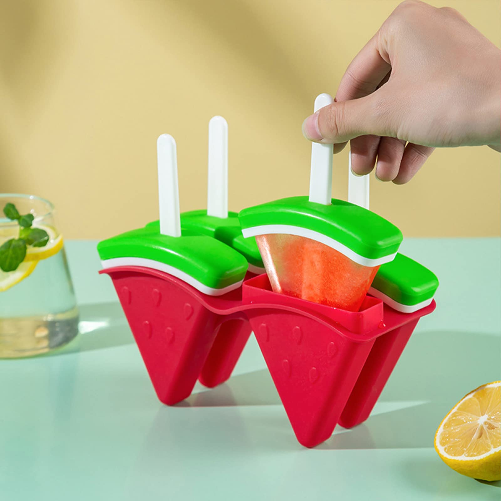 Best Popsicle Molds Set of 4 - Reusable BPA Free Ice Pop Maker with Sticks for Homemade Watermelon Freeze Pops & Ice Cream - Easy Release Kitchen Supply for Summer Treats, Kids Snacks, and Party Desserts