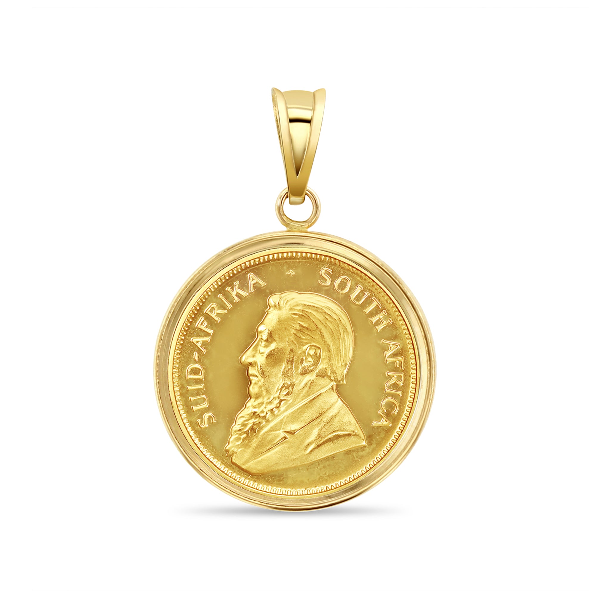 1/2OZ Fine Gold South African Krugerrand Coin Necklace with Polished Halo - Elegant Jewelry for Women, Perfect Gift for Anniversary, Birthday & Special Occasions