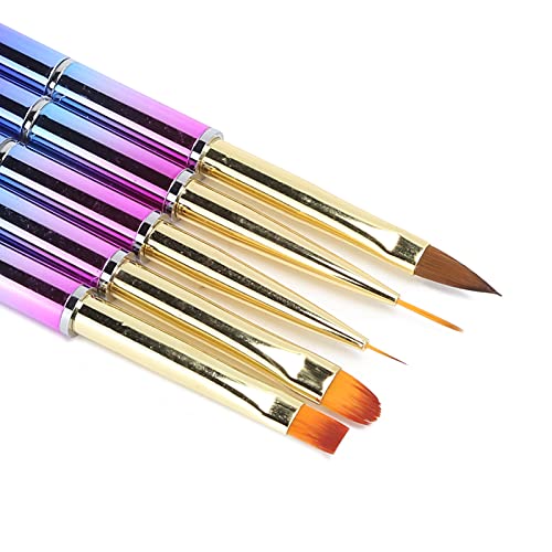 5pcs Professional Electroplating Nail Art Brush Set - Nylon Hair Nail Liner Drawing Painting Brushes for Gel Polish, Manicure & DIY Nail Art | Portable Nail Brush Pens for Salon & Home Use | Perfect for Beginners, Nail Artists & DIY Enthusiasts
