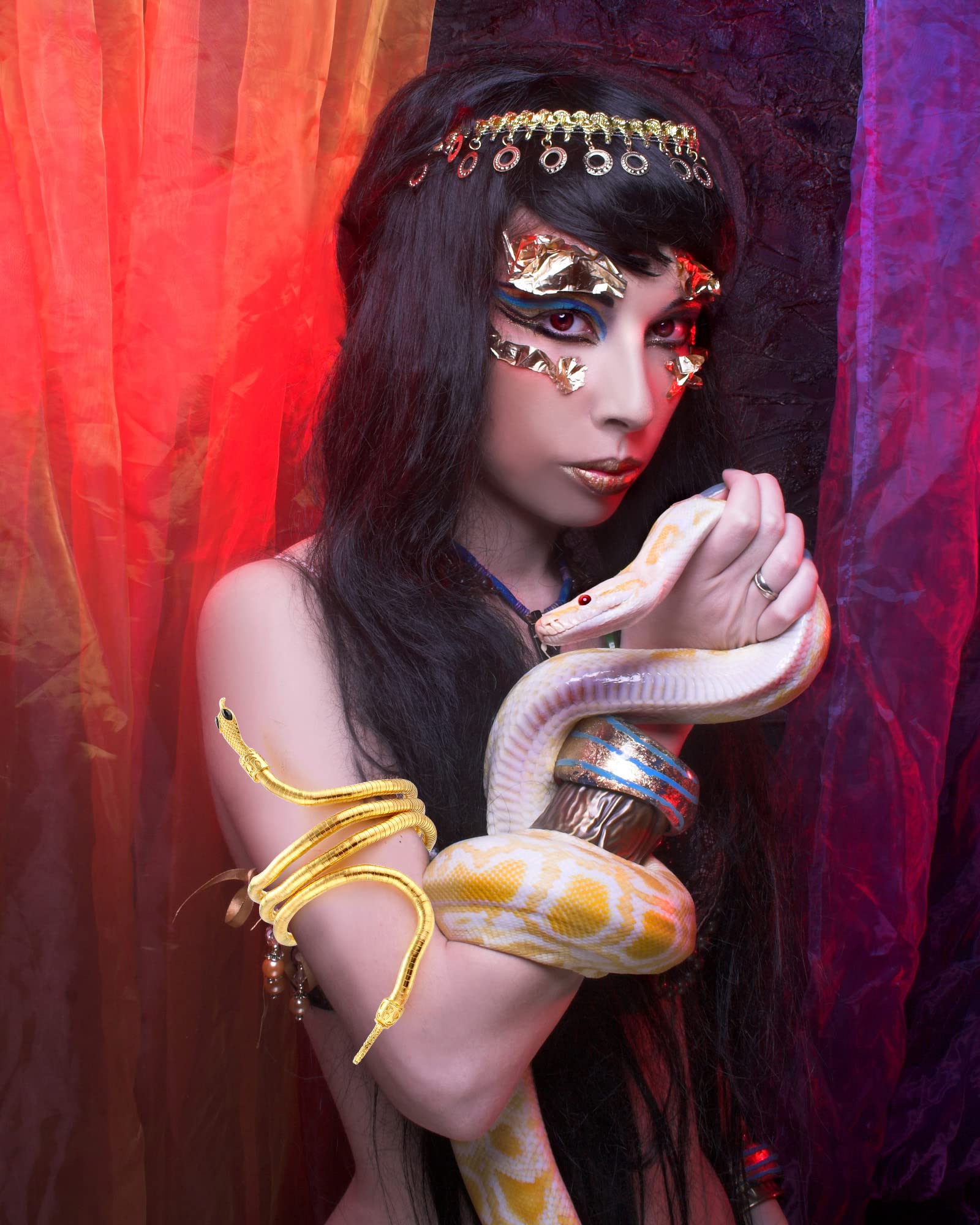 Fumete 2-Piece Flexible Snake Arm Cuff & Necklace Set - Gold Medusa Jewelry for Women | Halloween Costume Accessories, Cosplay Party, Greek Mythology Theme Outfits