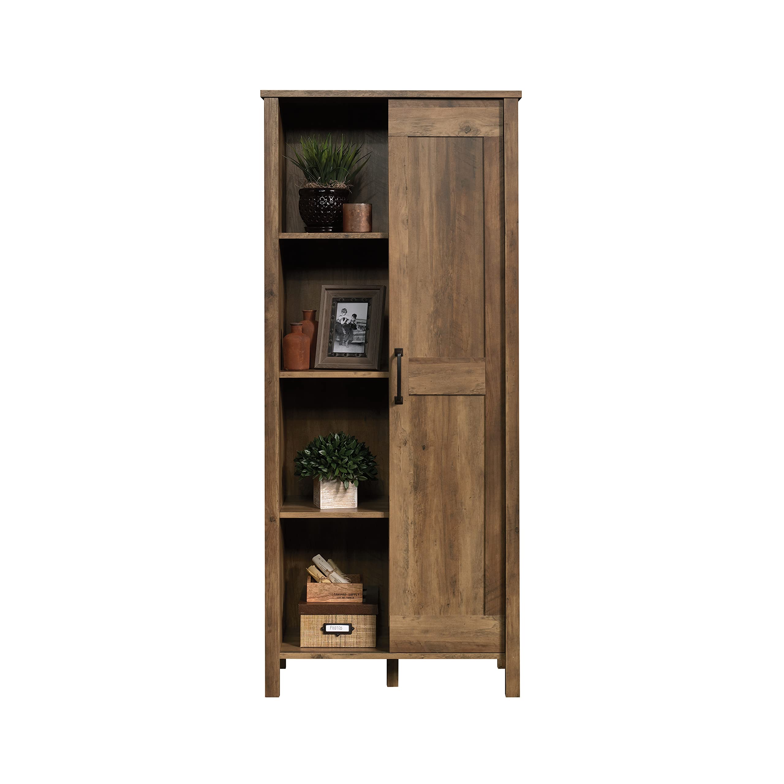 Sauder Sliding Door Storage Cabinet - Rustic Pine Finish Pantry Organizer for Kitchen, Bathroom, or Home Office | Durable & Stylish Storage Solution