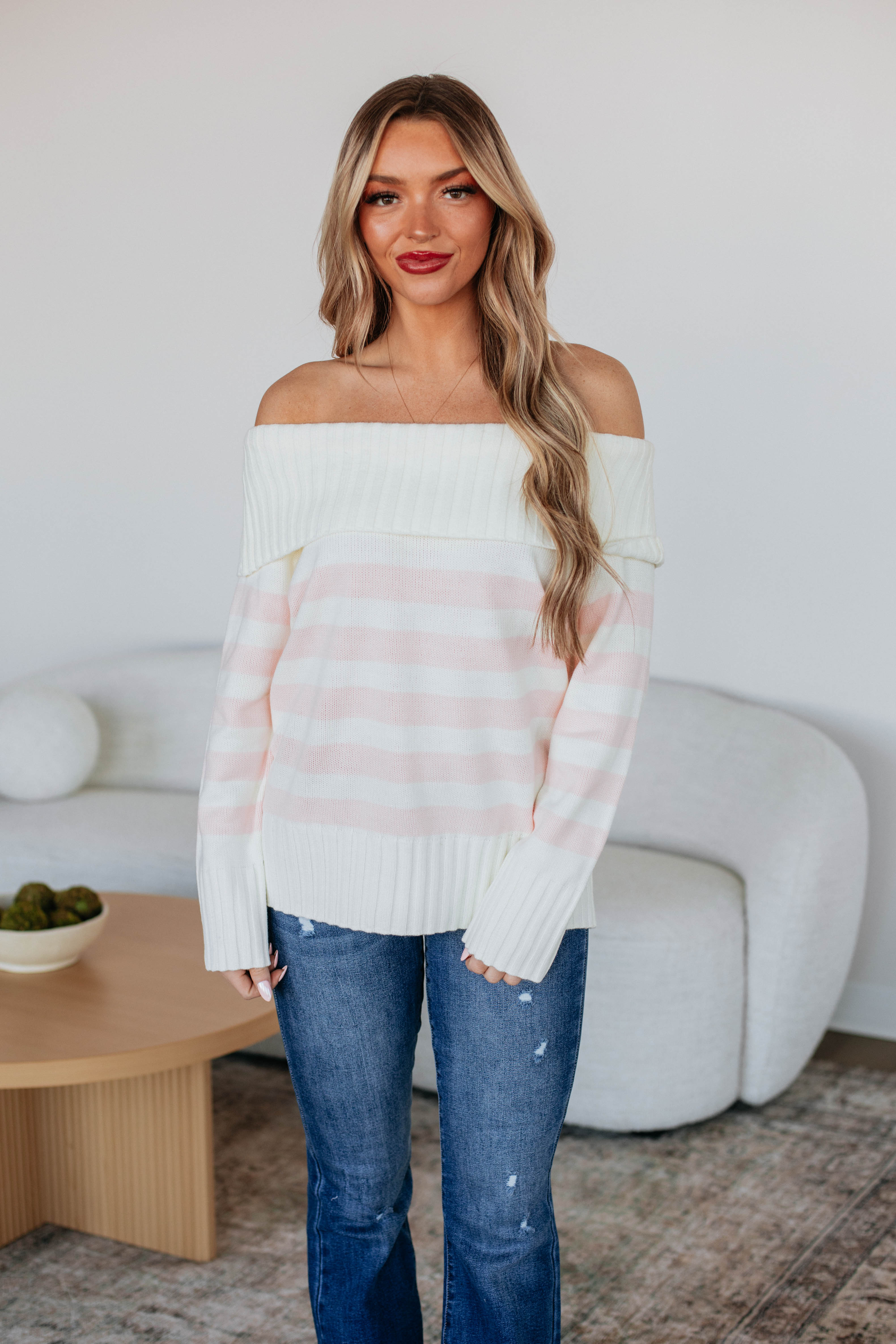 Chantelle Women's Off The Shoulder Sweater - Ivory Knit Pullover for Fall & Winter Fashion | Casual Wear, Date Night, Office Outfits