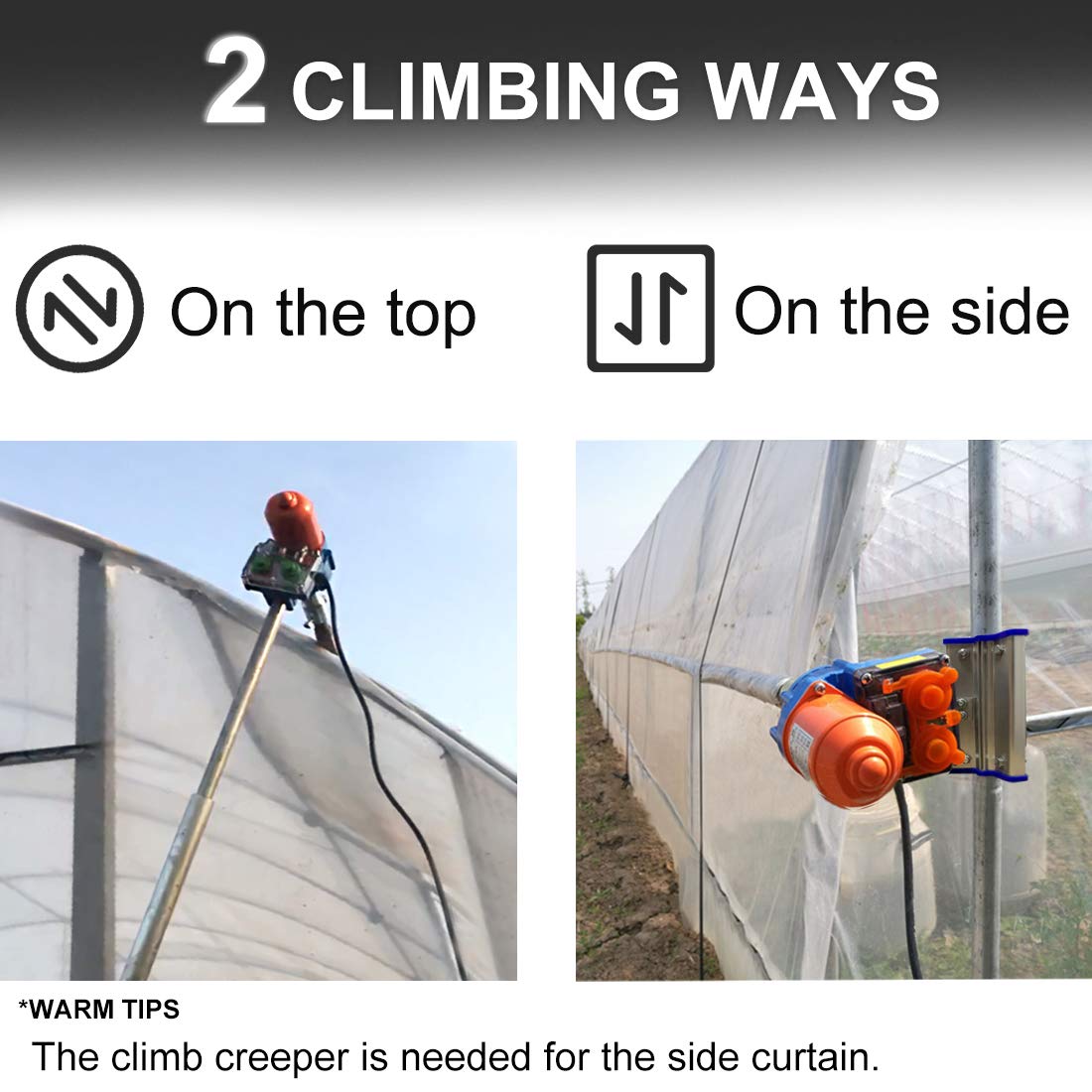 UYGALAXY Greenhouse Roll Up Motor with Limit Switch & Creeper (2 Pack) + Transformer Controller (AC110V to DC24V) - Automatic Ventilation System for Chicken Coop, Side Greenhouse & Garden Sheds - Perfect for Temperature Control & Air Circulation