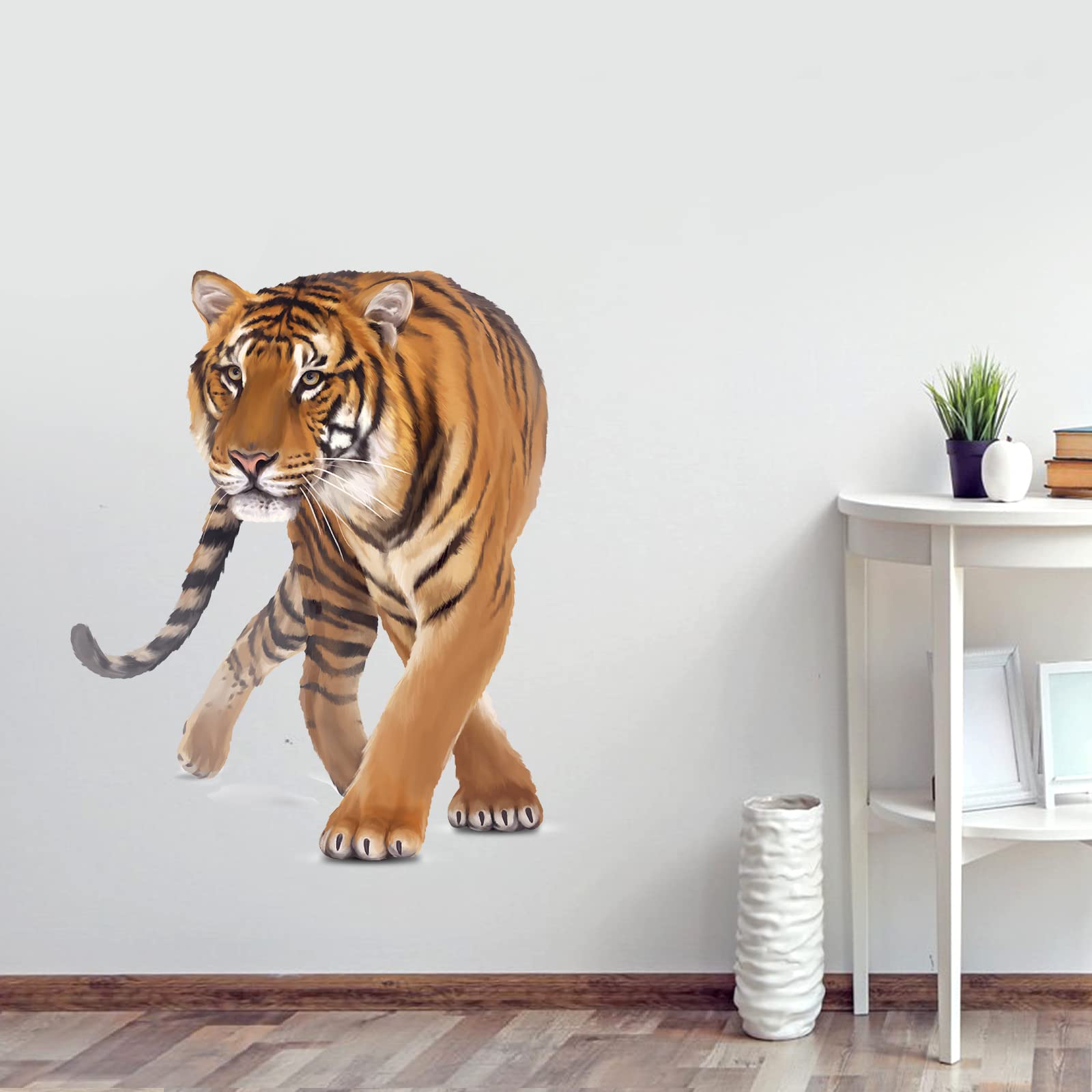 Wondever Walking Tiger Wall Stickers - Jungle Animals Peel and Stick Wall Decals for Kids Room, Nursery, Playroom & Bedroom Decor - Perfect for Jungle Theme Parties & Wildlife Lovers