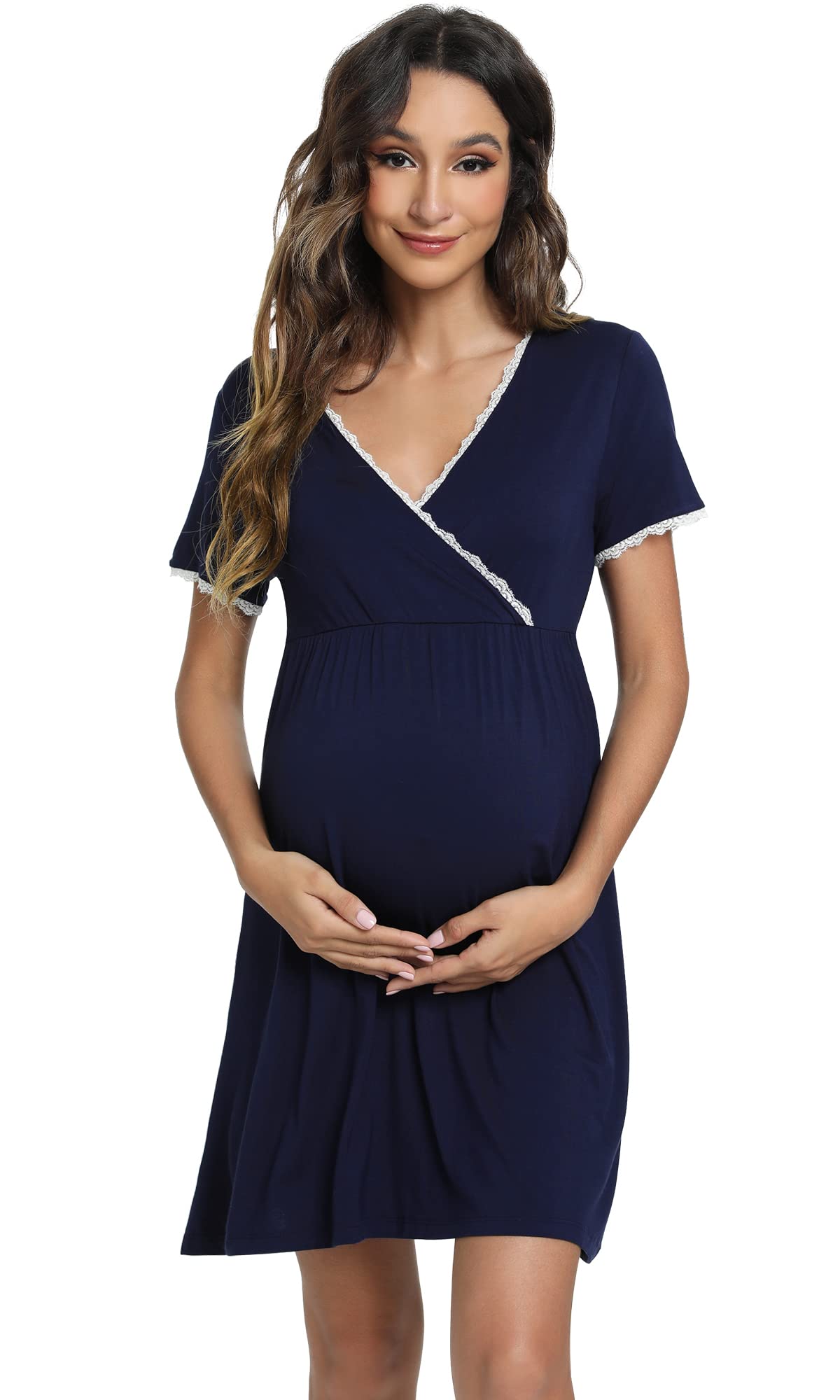 Soft Viscose Bamboo 3-in-1 Maternity Nightgown - Nursing Labor Delivery Gown & Breastfeeding Sleep Shirt for Women (Sizes S-XXL) | Comfortable Hospital & Home Wear for New Moms