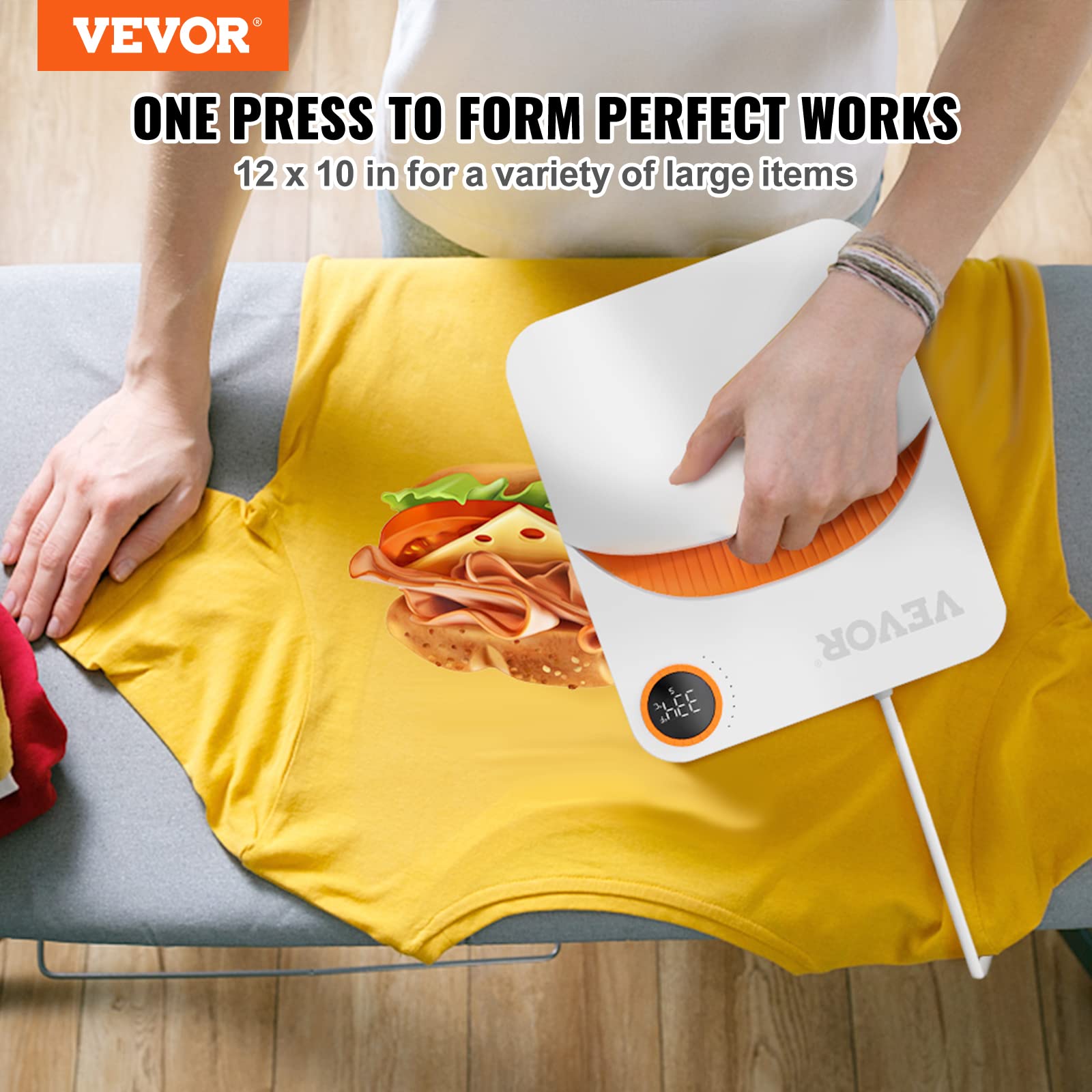 VEVOR 10x12 Inches Heat Press Machine for T-Shirts, Bags, HTV & Pillows - Portable Sublimation Transfer Press with Teflon Coating - Perfect for DIY Vinyl Projects, Home Crafting & Small Business Printing