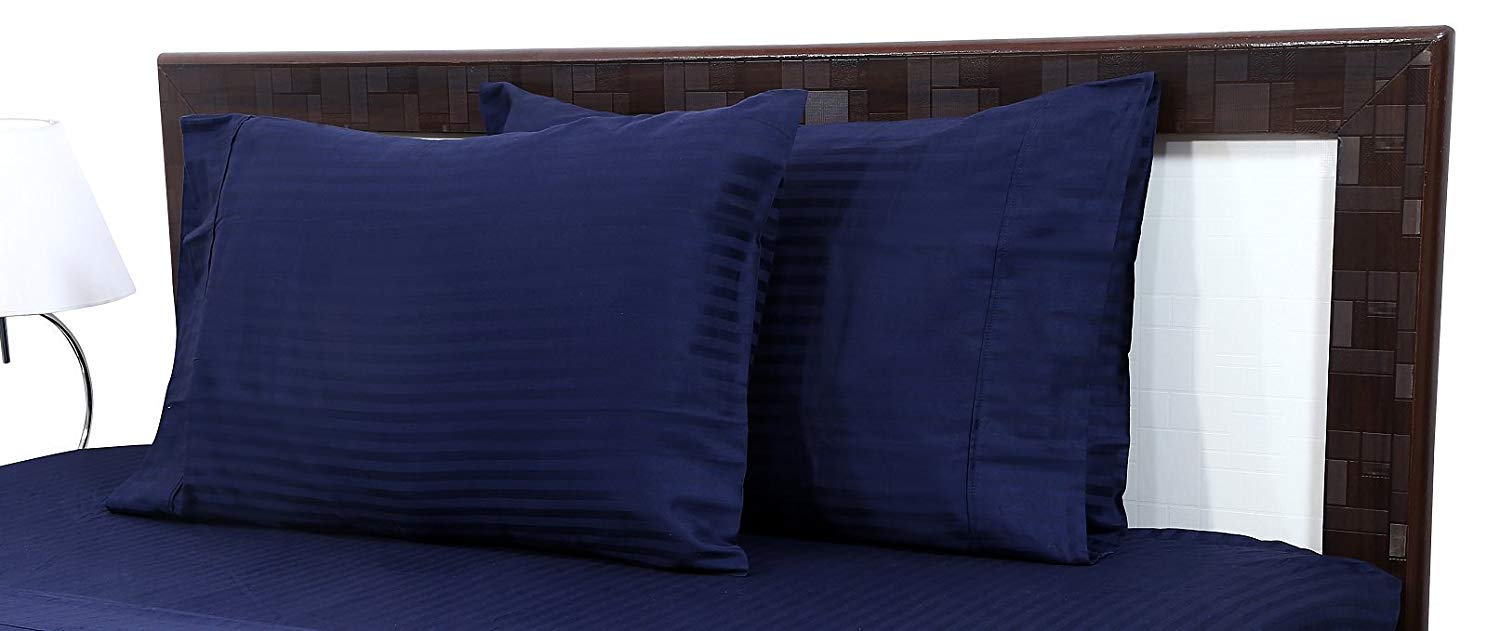 Premium 5-Piece Linen Duvet Cover Set - 400 TC 100% Egyptian Long Staple Cotton with Zipper Closure - Crib Size 36x45 Inches - Navy Blue Stripe - Soft & Breathable for Baby's Nursery, Guest Room or Cozy Bedroom Decor