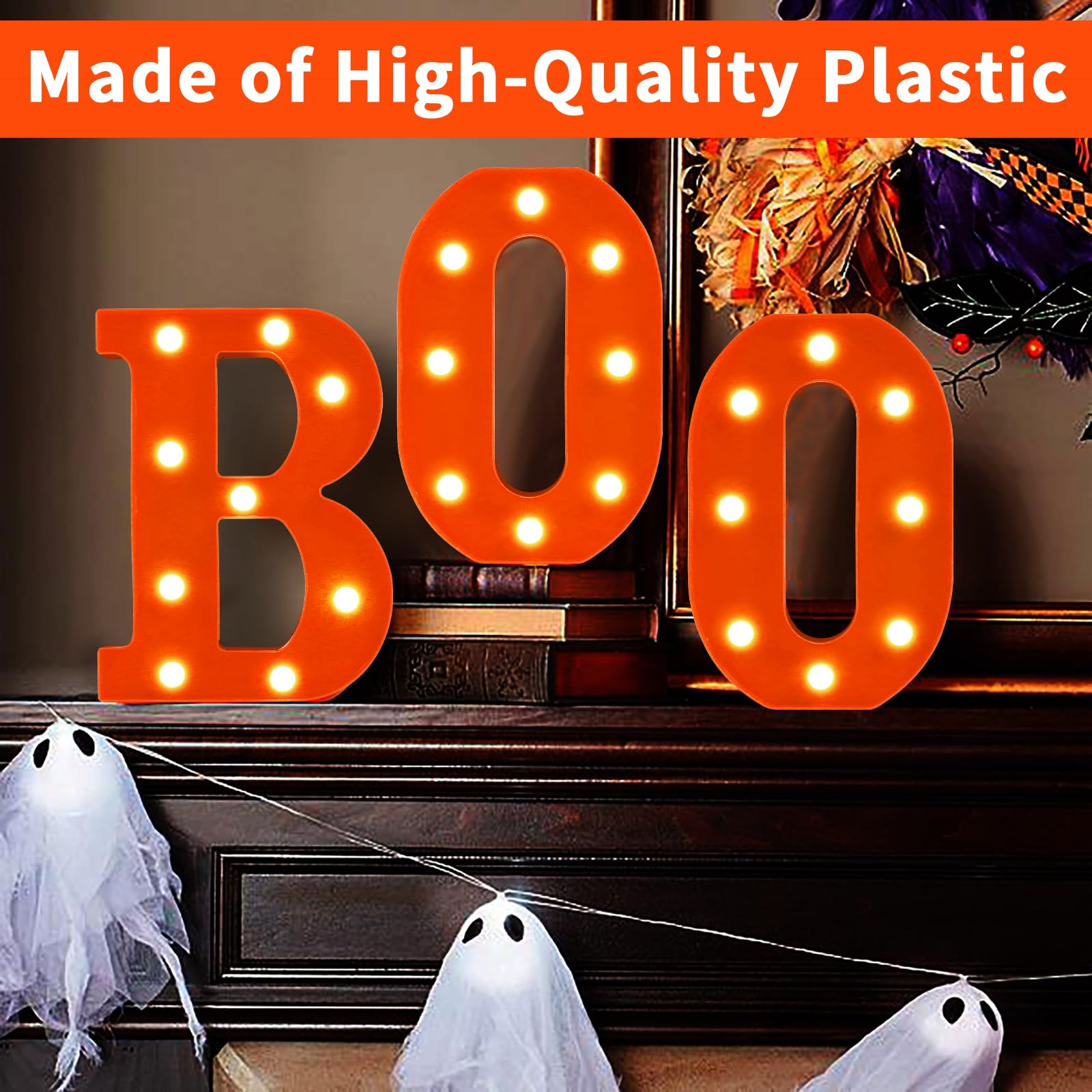 Boo LED Halloween Light Up Letters - 3 Pack Indoor Halloween Decor for Home, Kitchen, Tabletop - Spooky Party Decorations for Halloween Night, Trick or Treat, Haunted House Theme