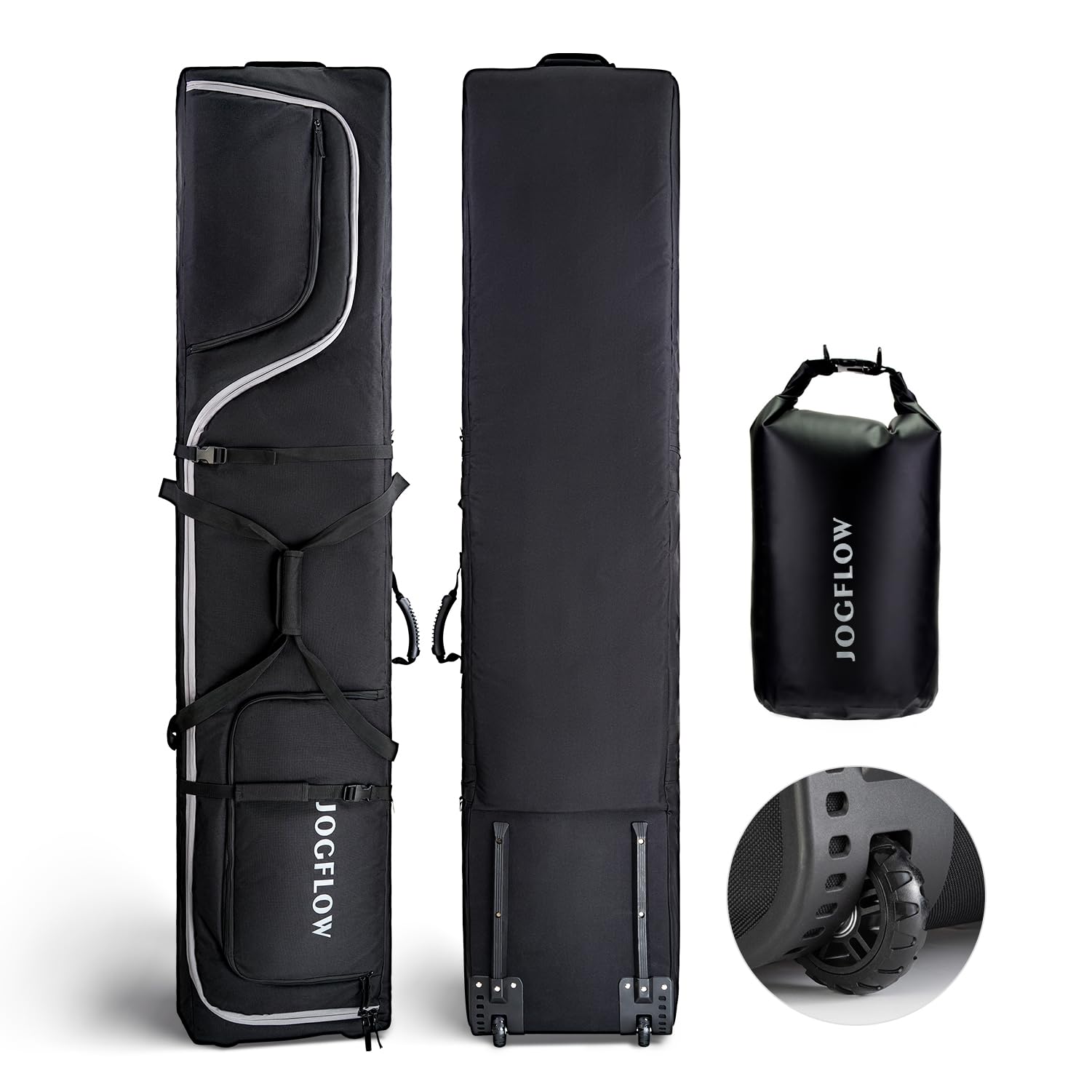 360° Padded Ski Bag with Wheels - 1200D Waterproof & 10mm Pearl Cotton Protection - Fits 1-2 Pairs of Skis - Durable Roller Ski Bag for Air Travel & Winter Sports Gear Storage