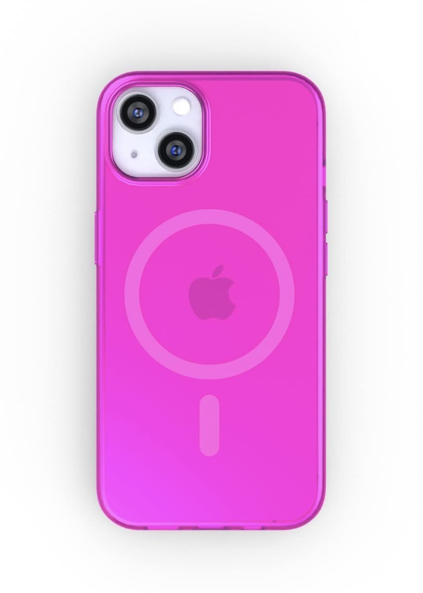 Shockproof MagSafe Compatible iPhone 14 Plus Case - Neon Pink Crystal Clear Protective Cover with 360° Protection | Perfect for Everyday Use, Travel & Outdoor Activities