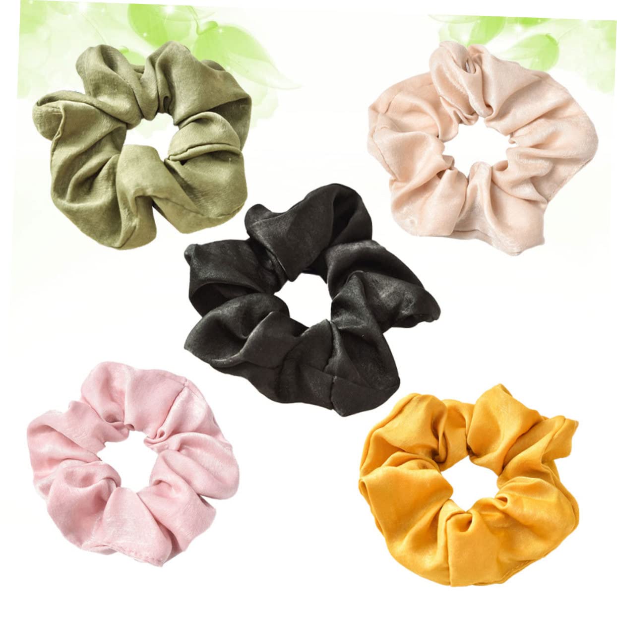 FOMIYES 5-Pack Satin Hair Ties for Women & Girls - Stretch Elastic Ponytail Holders in Yellow, Green, Black, Pink & Khaki - Soft Hair Accessories for Daily Use, Workouts & Fashion Styling