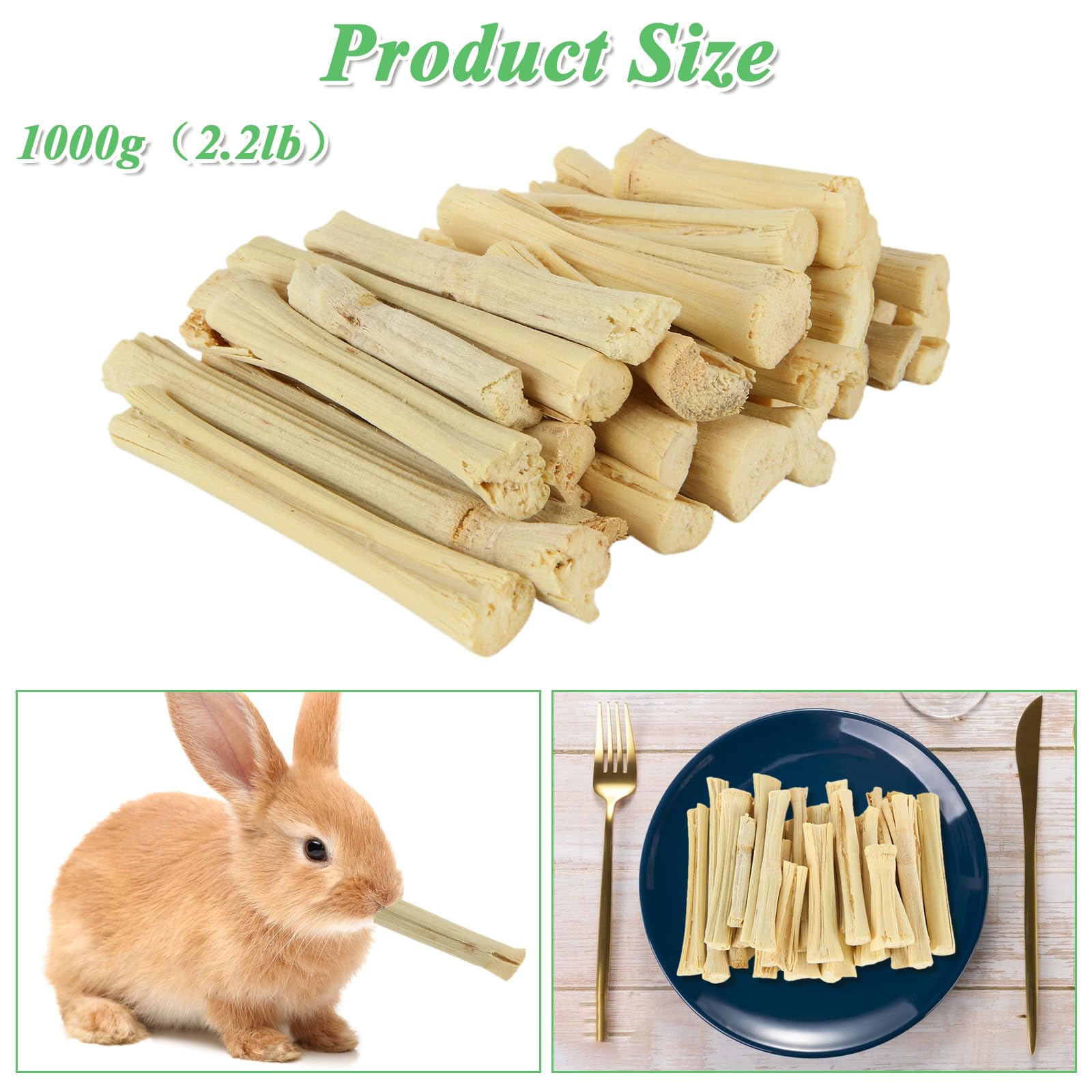 Natural Bamboo Chew Sticks for Rabbits - 2.2lb (1000g) Small Animal Teeth Grinding Toys - Safe Molar Treats for Bunnies, Hamsters, Chinchillas & Guinea Pigs - Perfect for Cage Enrichment and Dental Health