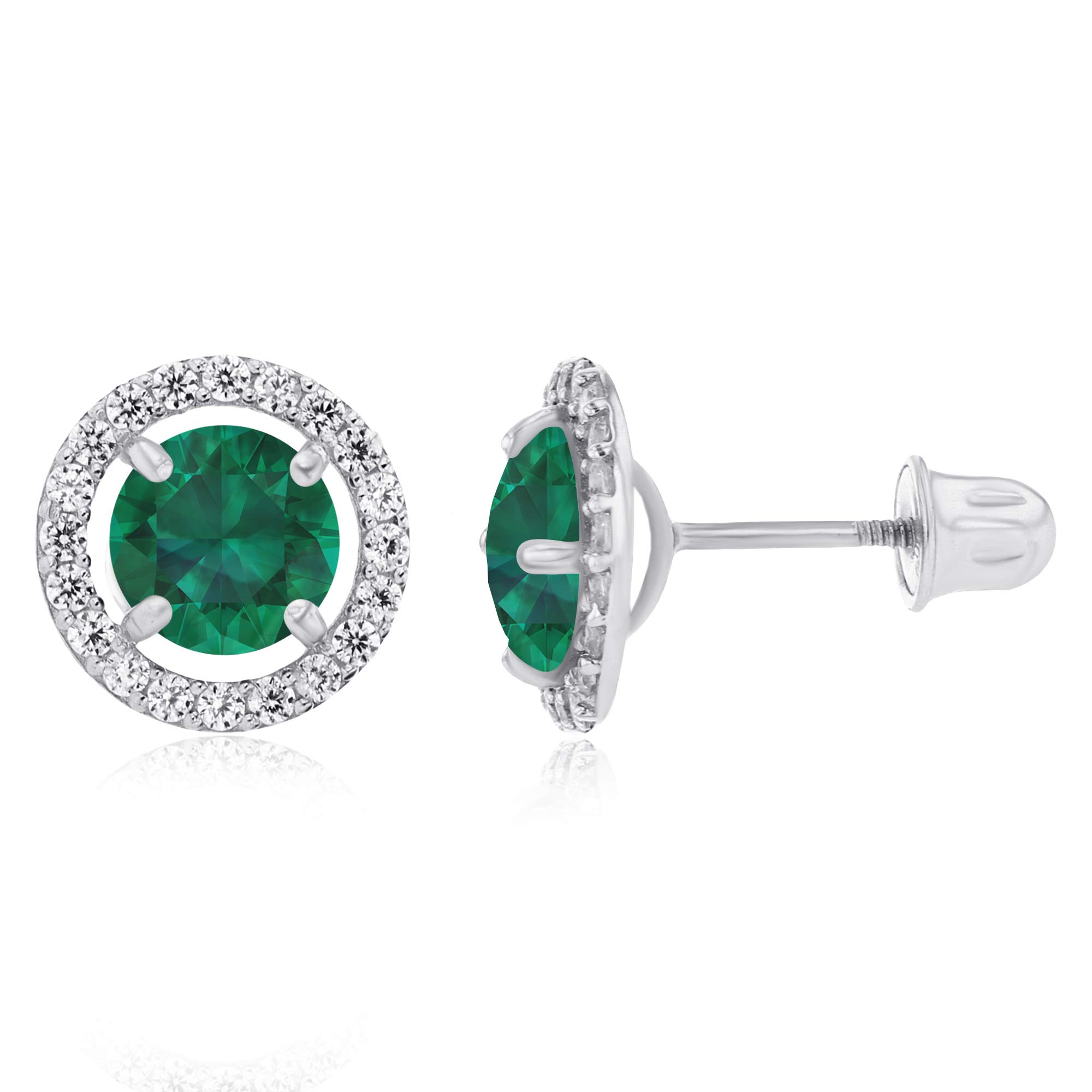 14K Gold 8mm Halo Birthstone Stud Earrings for Women - Natural Gemstone Screwback Earrings with 5mm Round Birthstone & 1mm White Sapphire Accents | Perfect for Birthdays, Anniversaries, and Everyday Elegant Wear