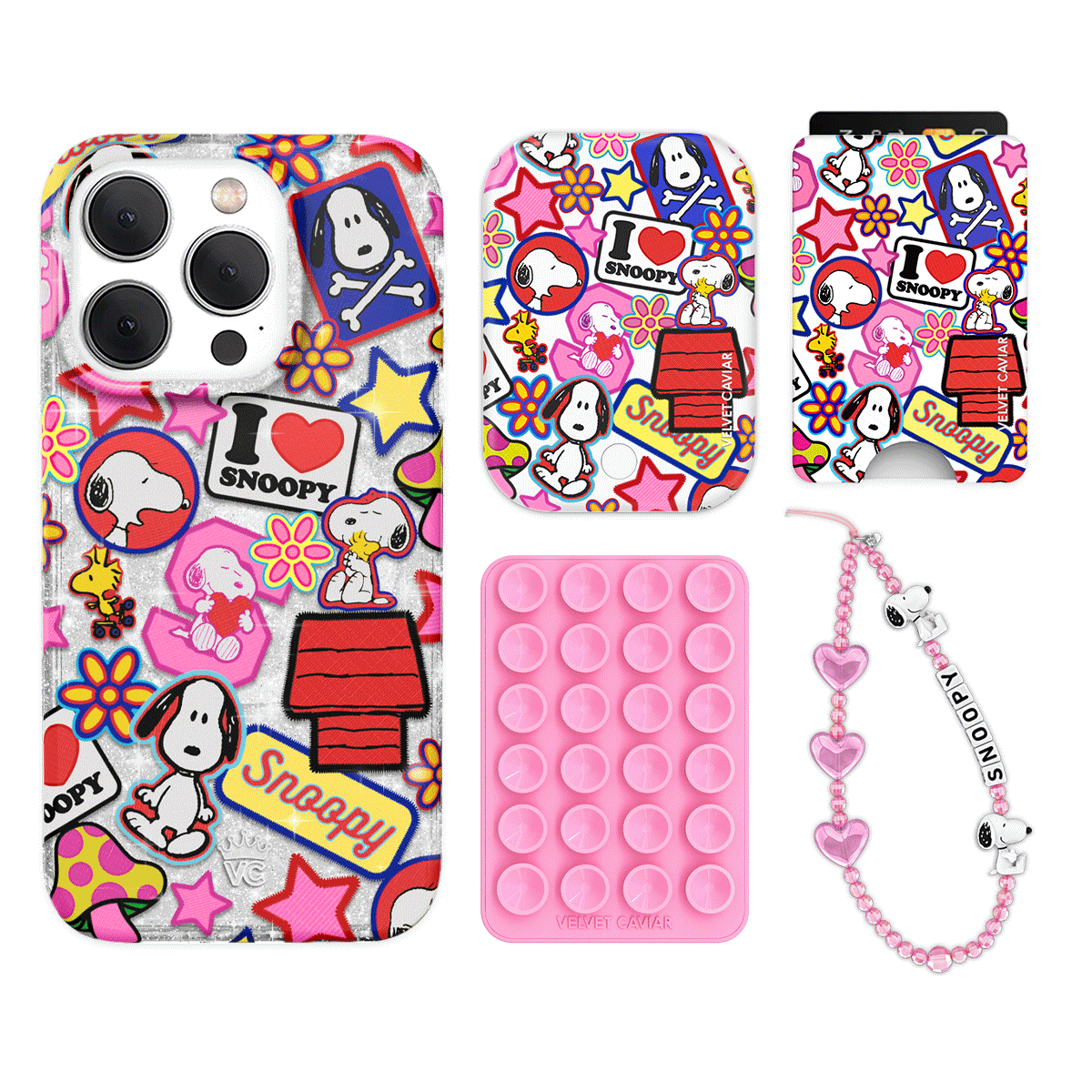 Snoopy Glitter iPhone Case with Wallet - Cute Cartoon Patchwork Design for iPhone 13/14/15 Pro Max - Perfect for School, Work & Travel Accessories
