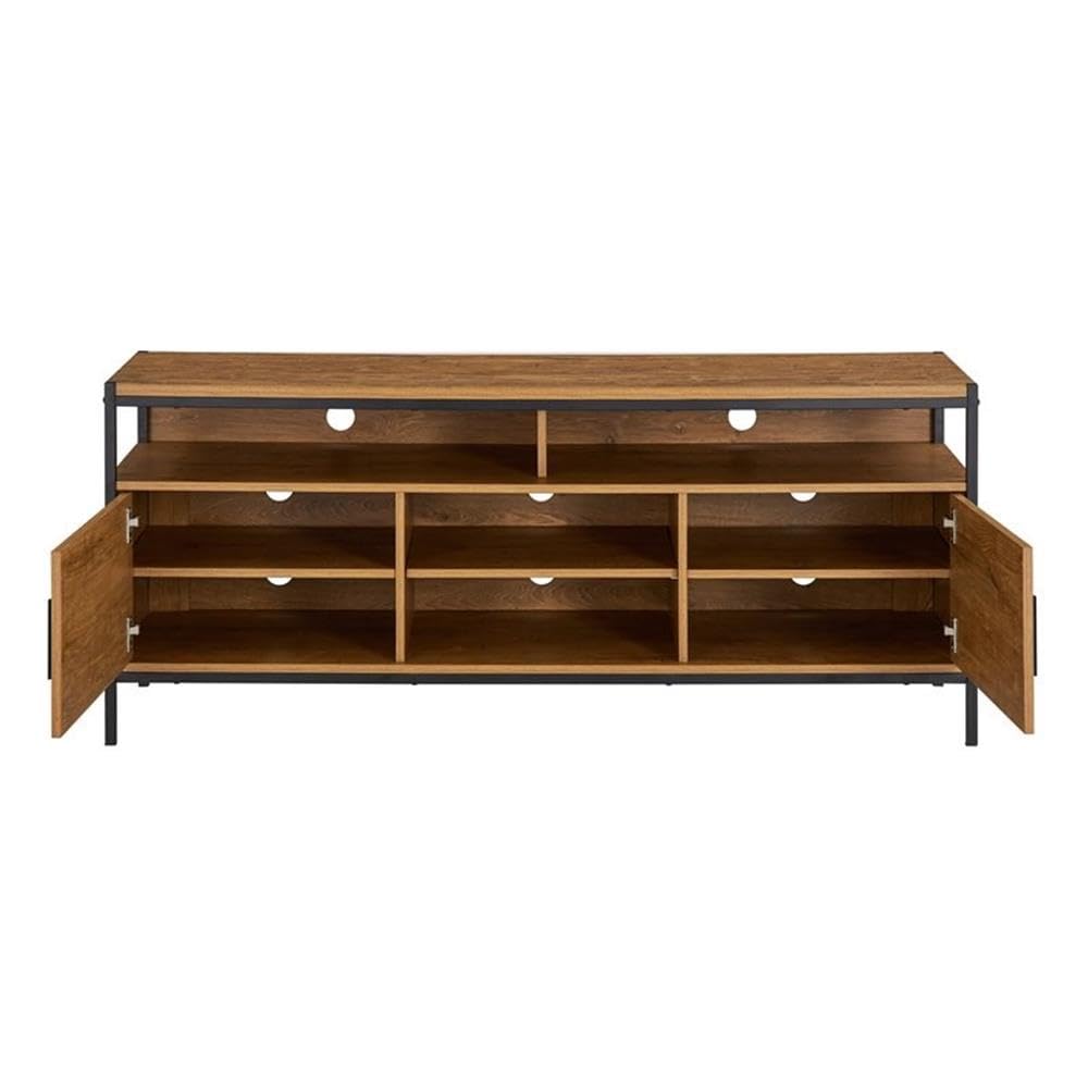 CAFFOZ Wide TV Media Stand with Storage Shelves & Doors - Sturdy Brown Oak Wood Look Entertainment Center with Metal Frame - Easy Assembly for Living Room, Bedroom & Home Theater Setup