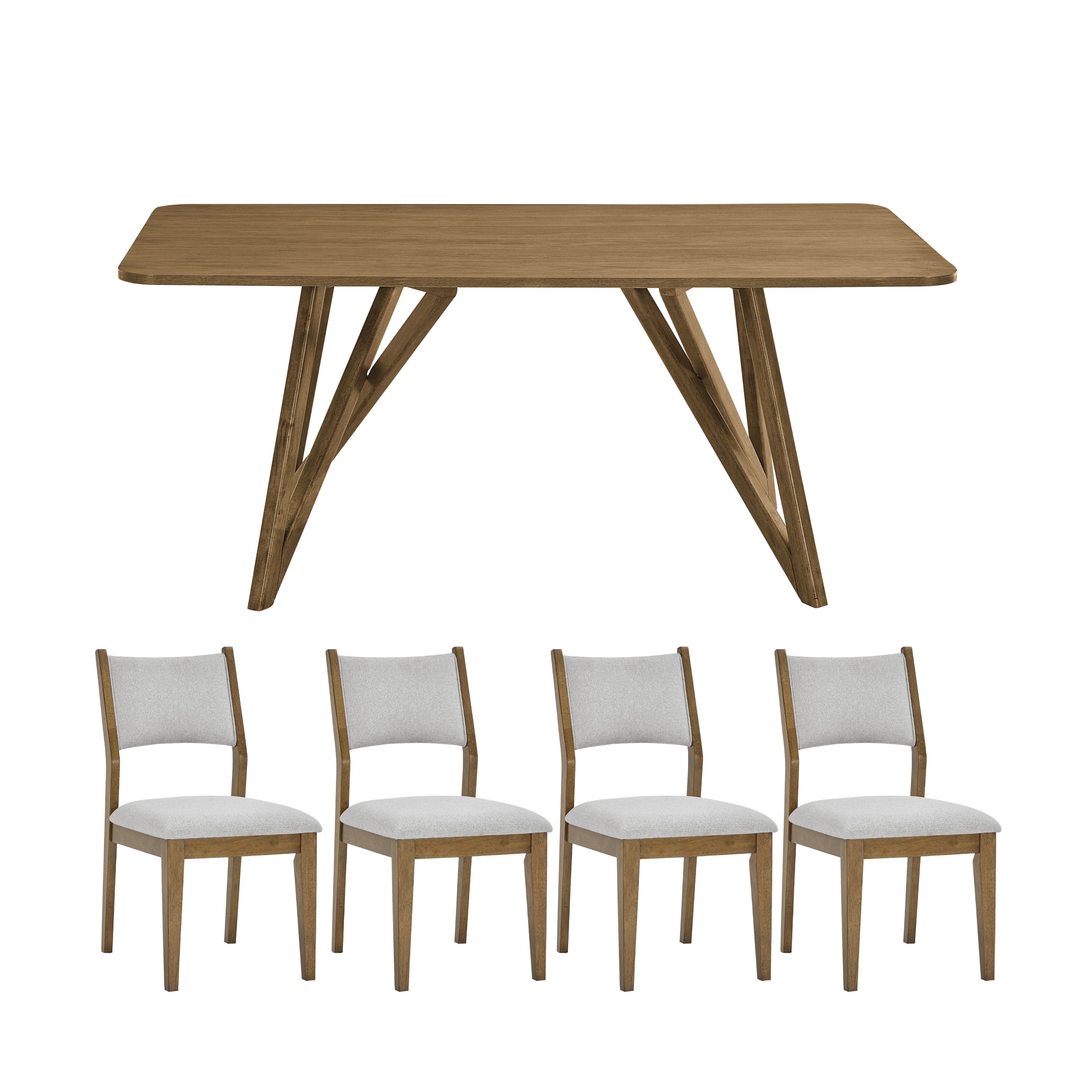 Roundhill Furniture Avery 5-Piece Dining Set - Light Oak Tripod Cross Base Table with 4 Modern Chairs | Perfect for Small Spaces, Breakfast Nooks & Apartment Dining Areas