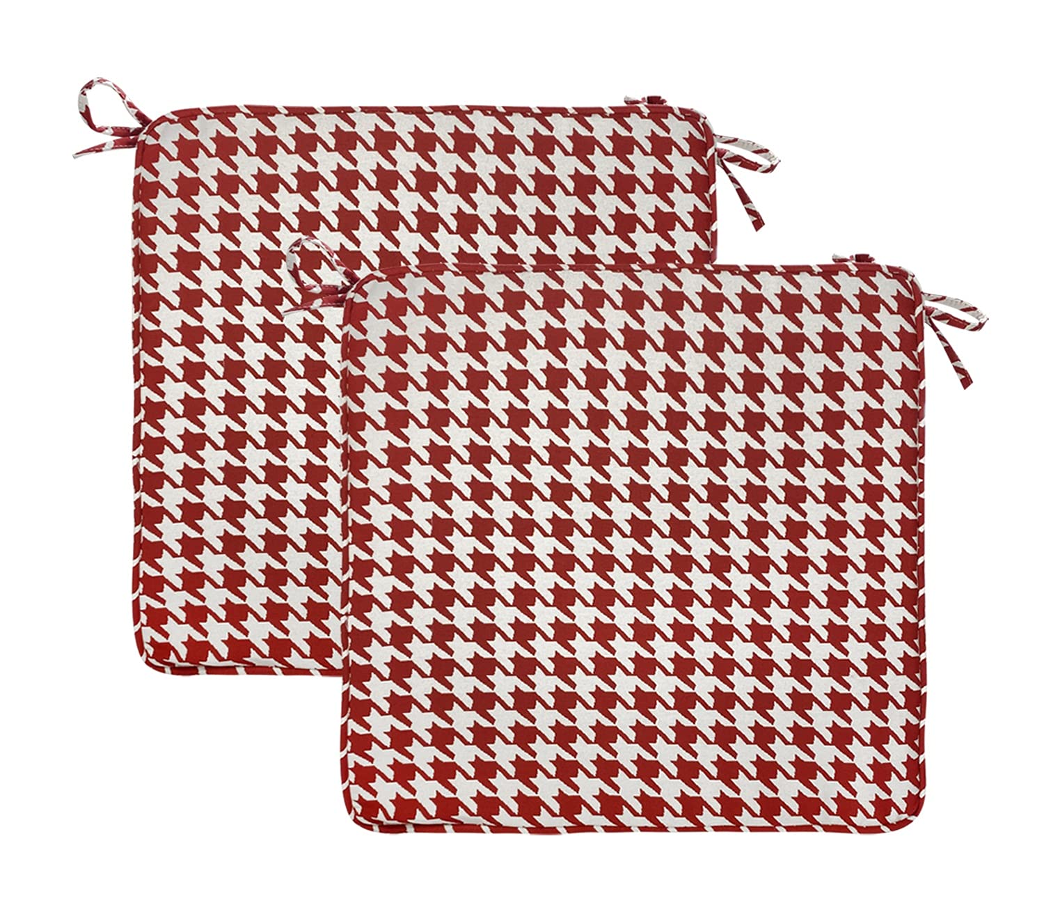 Premium Outdoor Chair Cushions Set of 2 - 18x18 Inch Red Houndstooth Square Patio Seat Cushions with Ties - Waterproof & UV Resistant for Garden, Deck, Poolside Furniture - Perfect for Outdoor Lounging & Entertaining